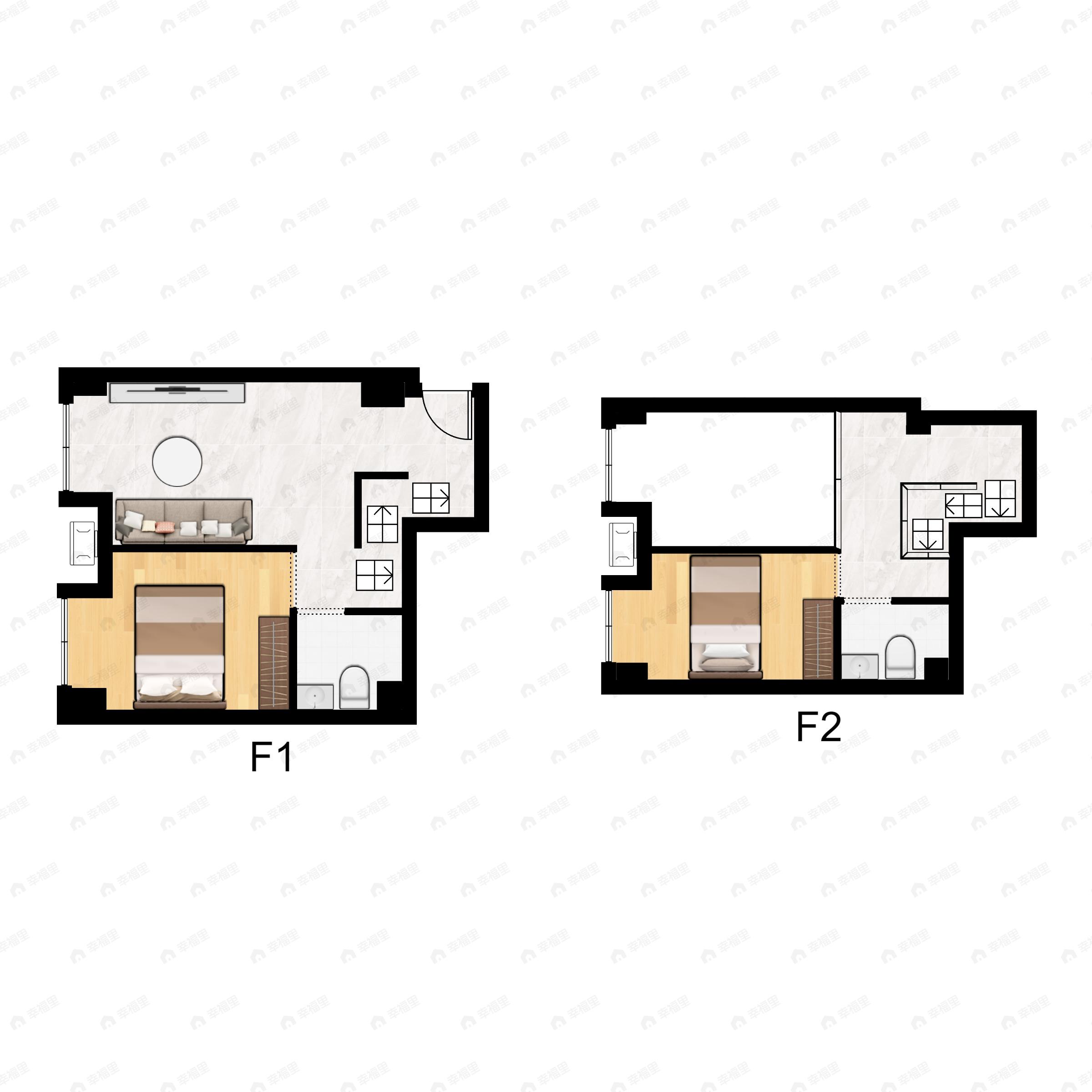 2室1厅2卫建面58平西户型图