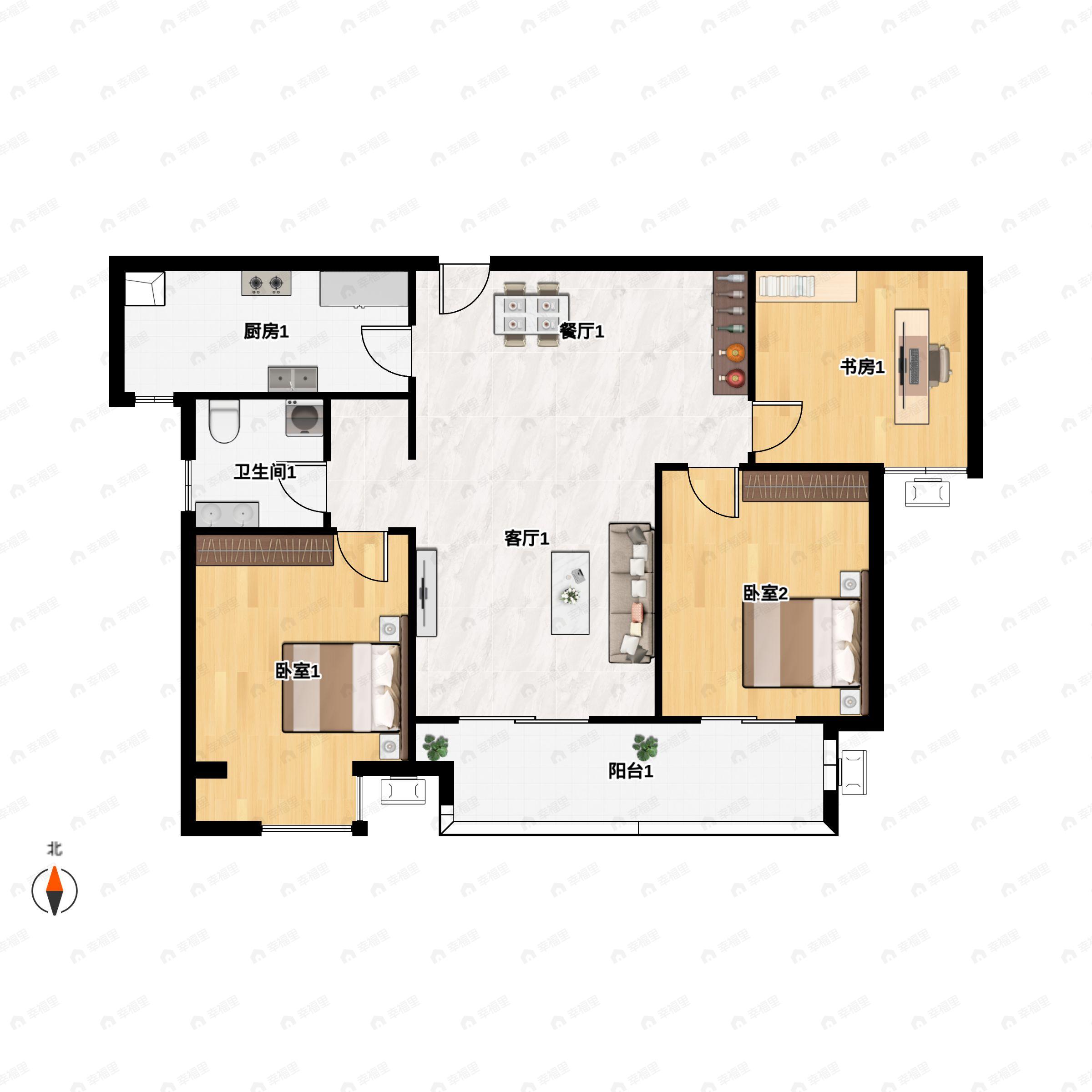 3室2厅1卫建面98平户型图