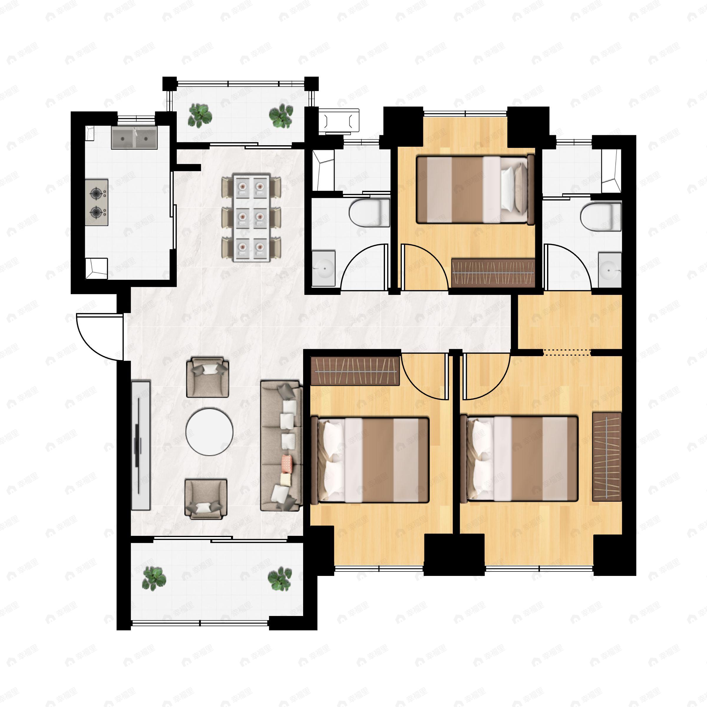 3室2厅2卫建面116m²北|南户型图