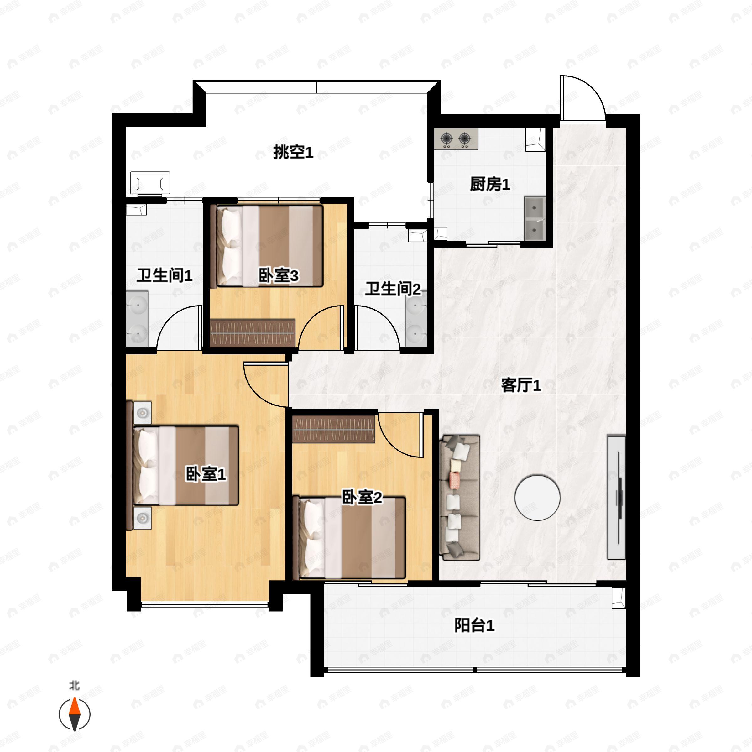 3室2厅2卫建面125平户型图