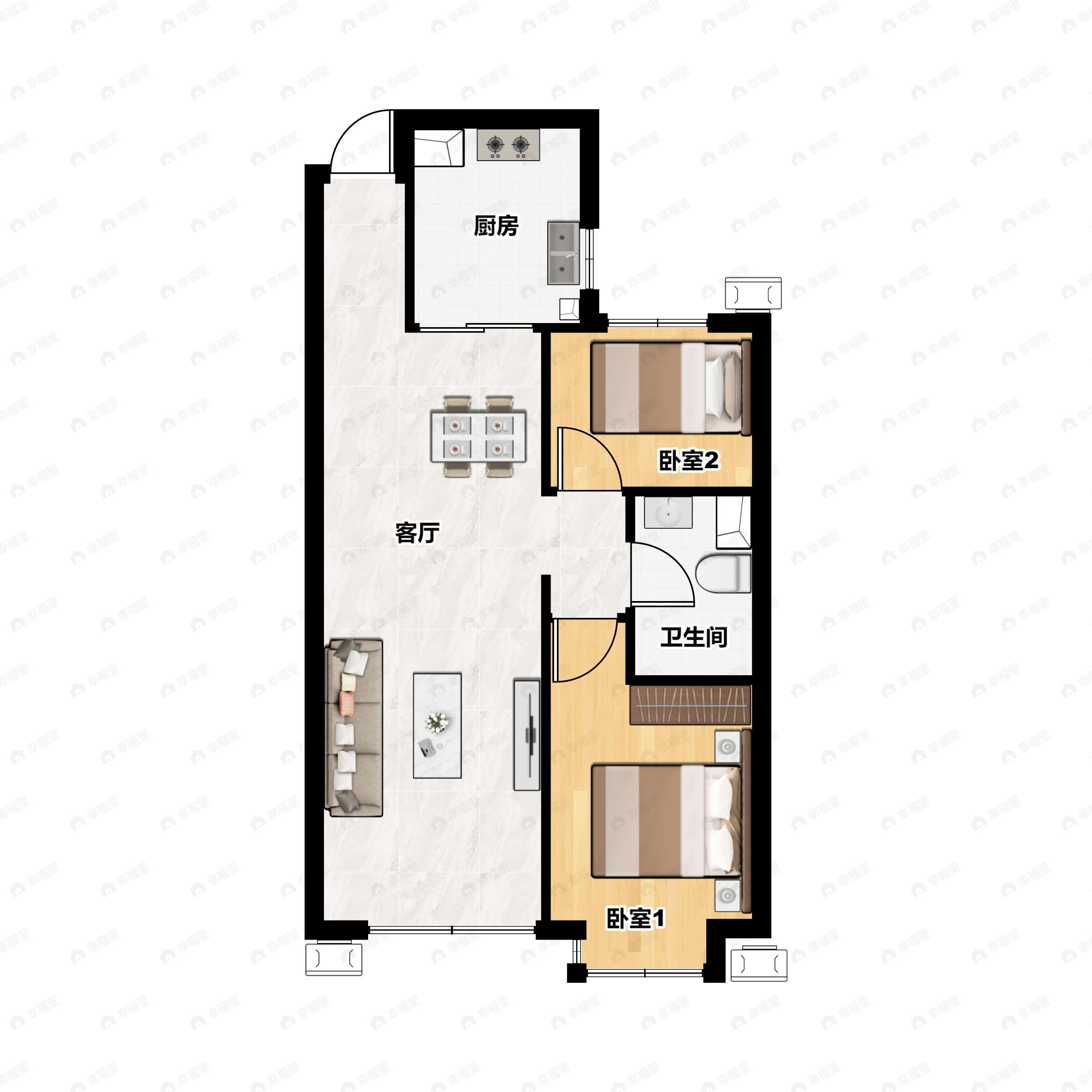 2室2厅1卫建面88平户型图