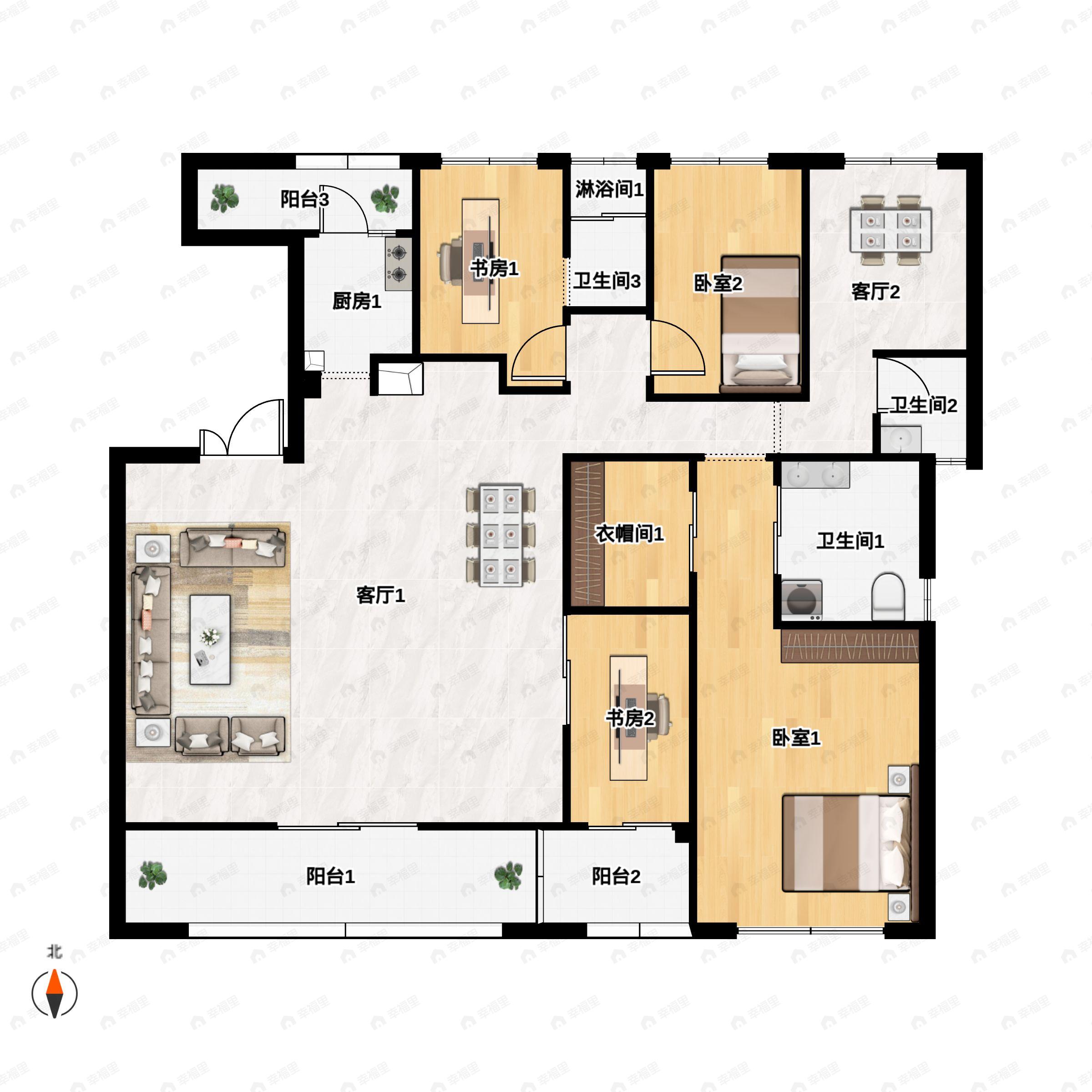 华侨城嘉陵江天4室2厅3卫户型图