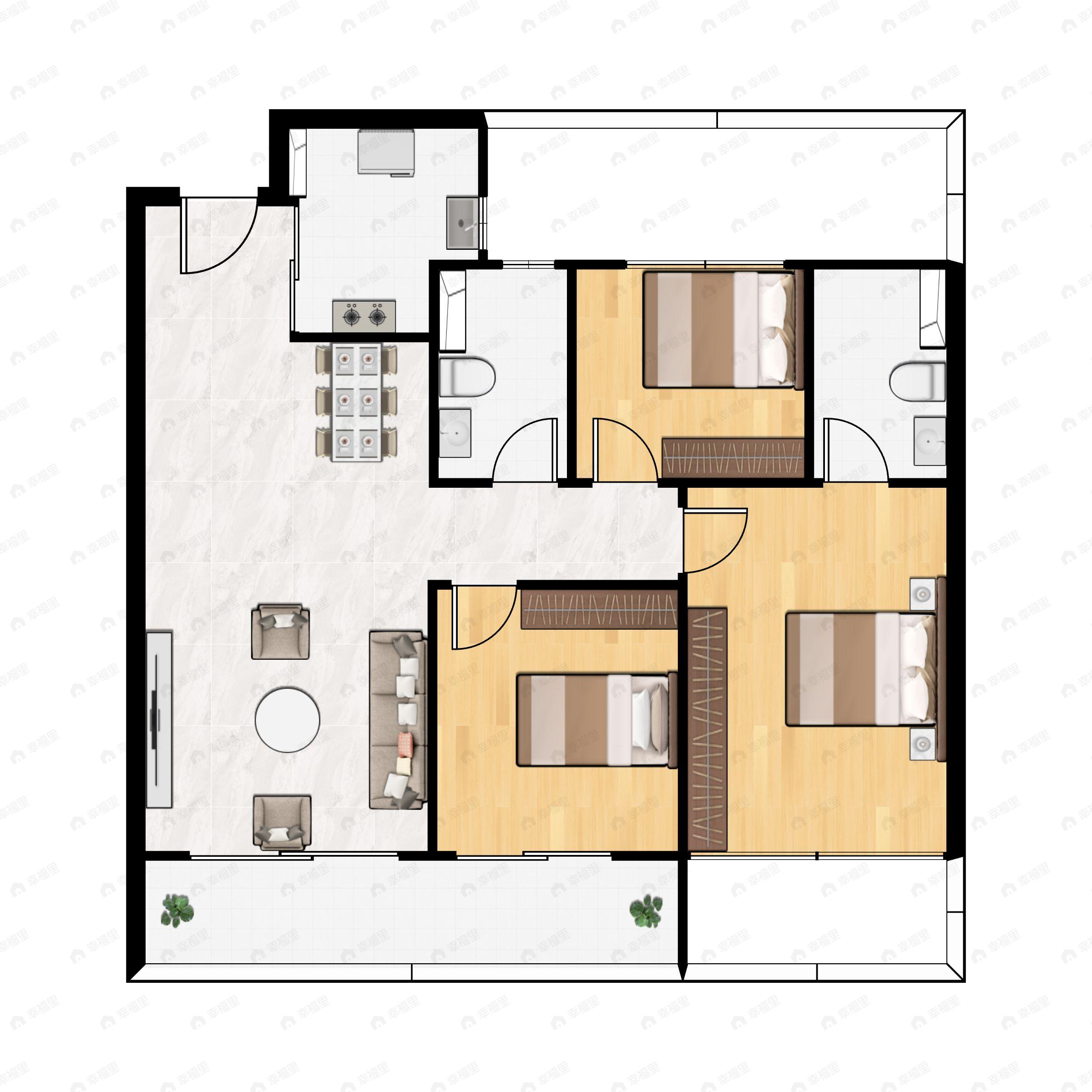 3室2厅2卫建面108平户型图