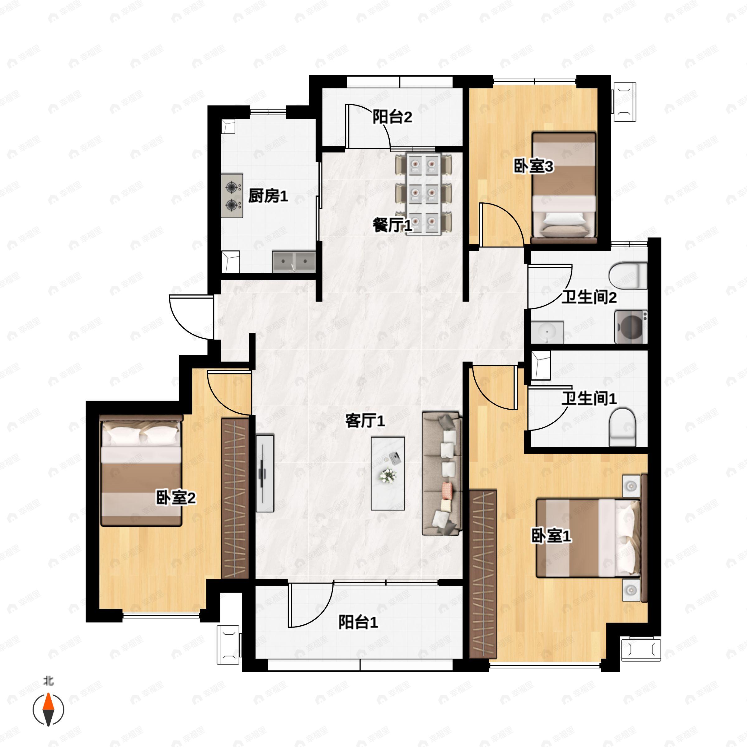 3室2厅2卫建面120平户型图