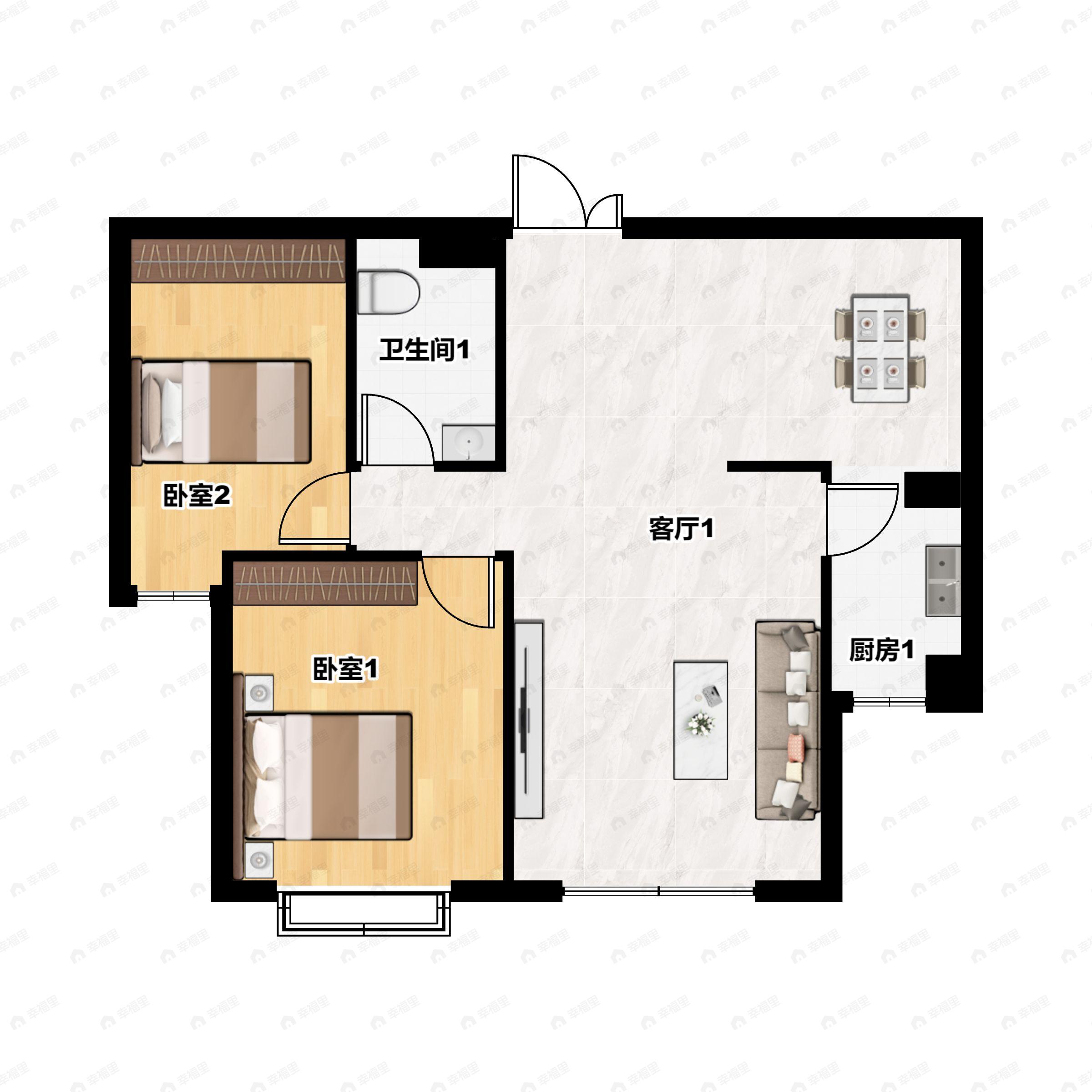 3室2厅1卫建面96平南户型图