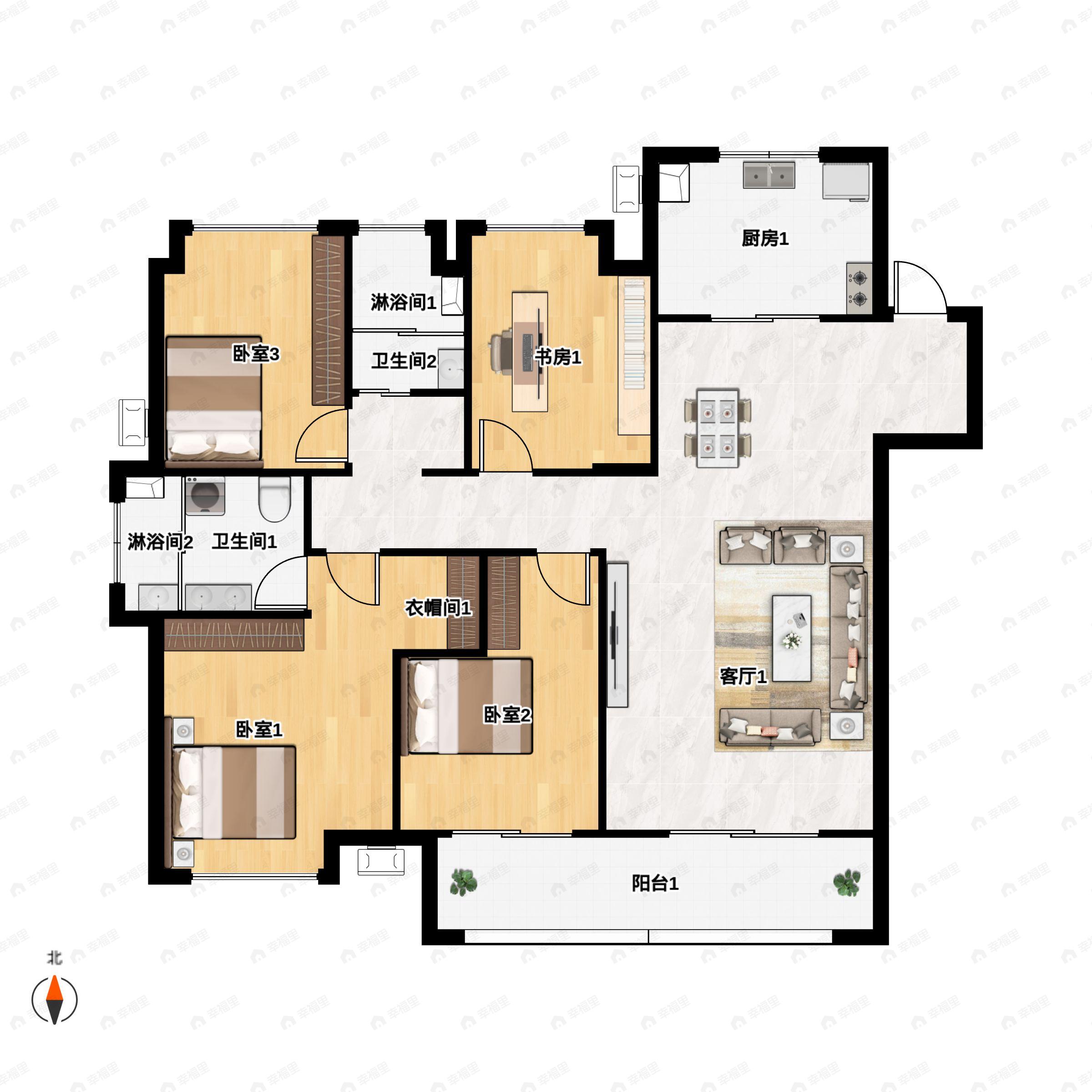 4室2厅2卫建面138平户型图