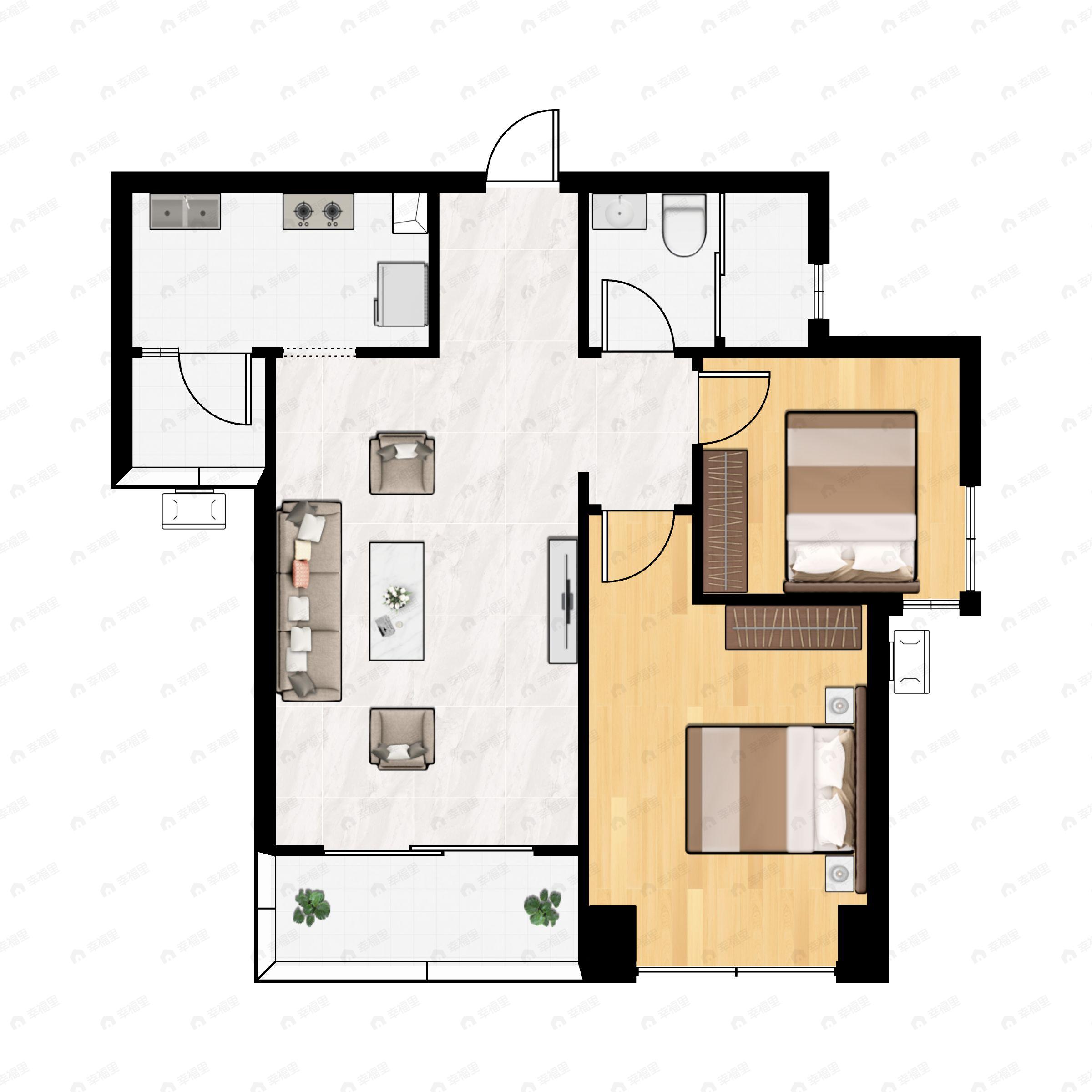 2室2厅1卫建面71平户型图