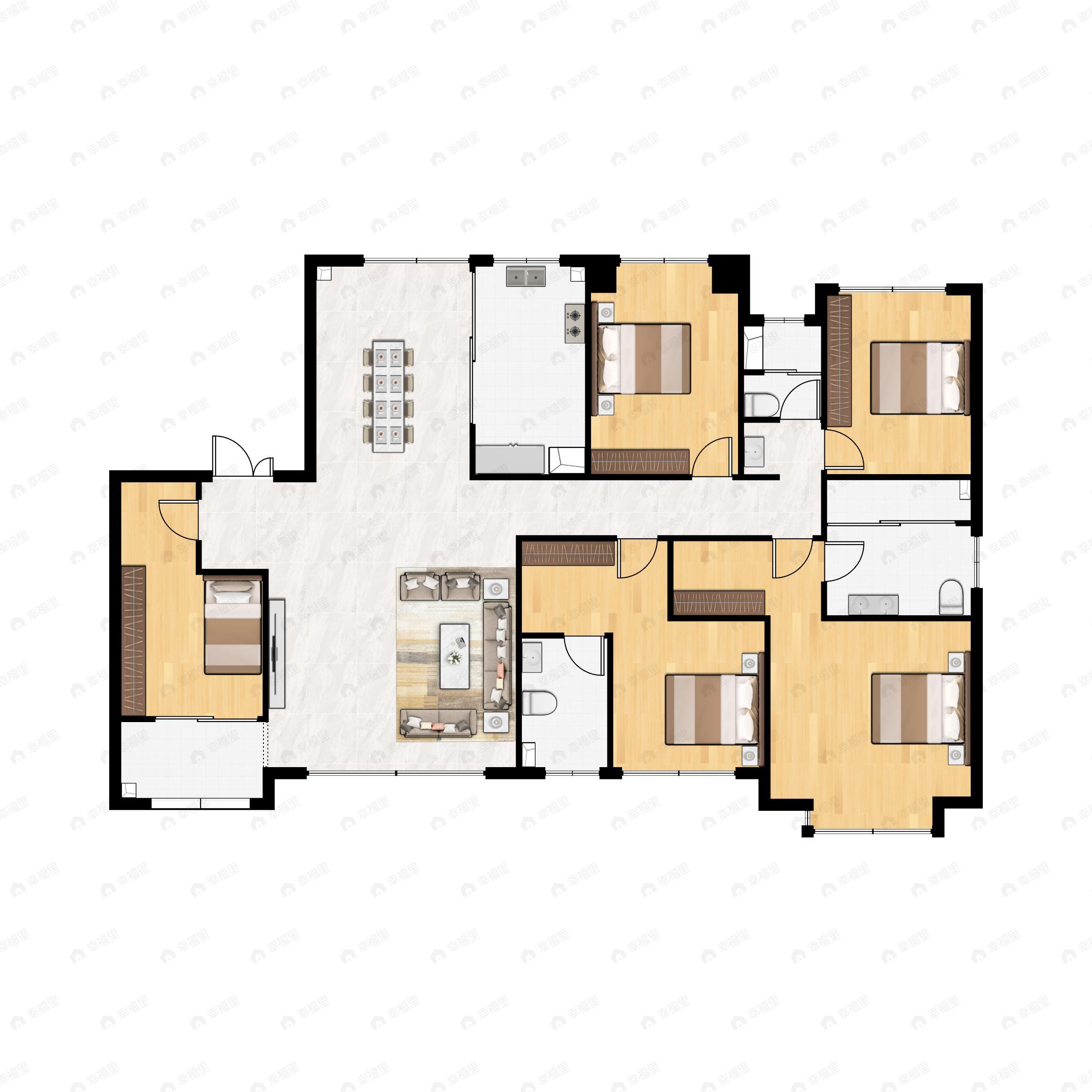 5室2厅3卫建面195平南户型图