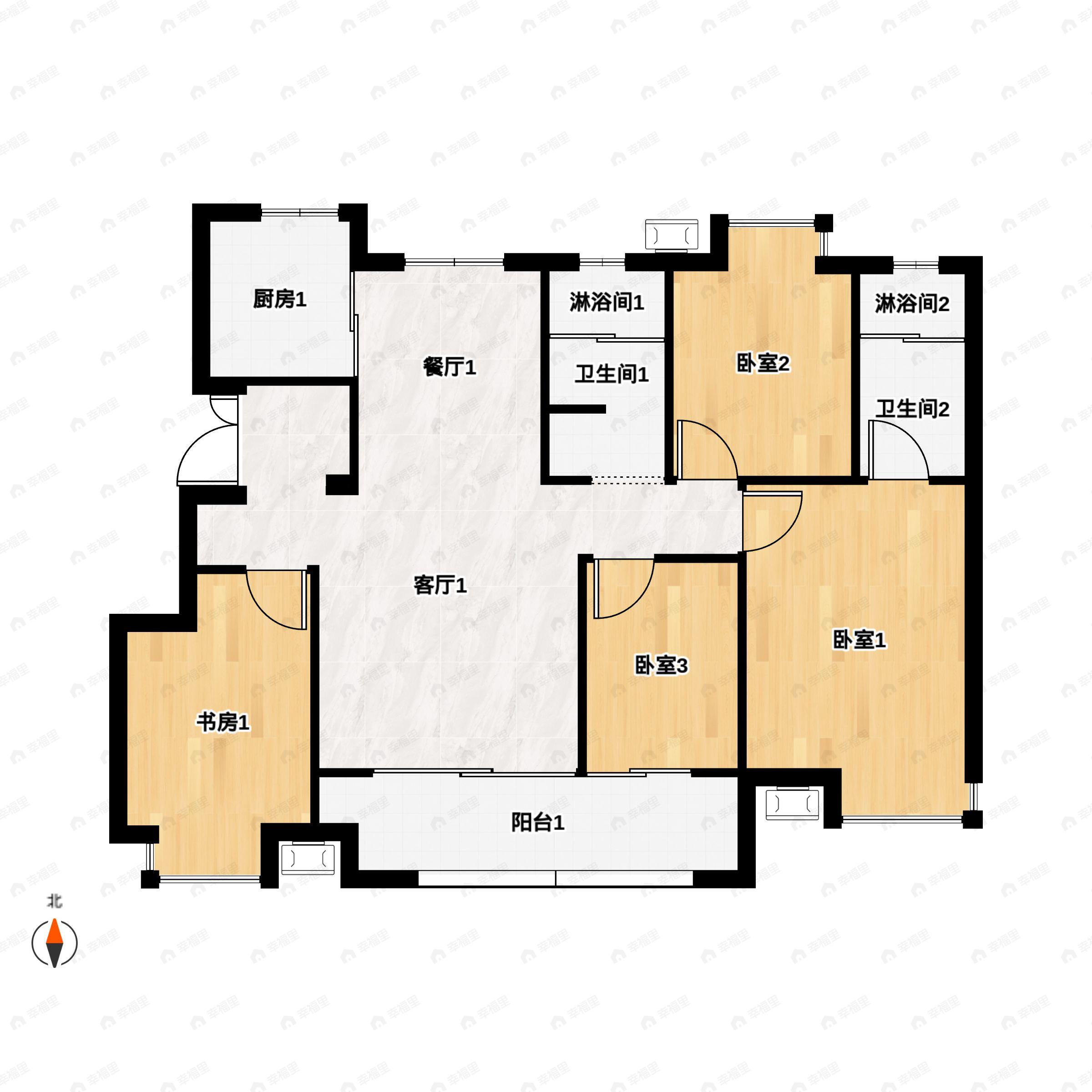 4室2厅2卫建面122平户型图
