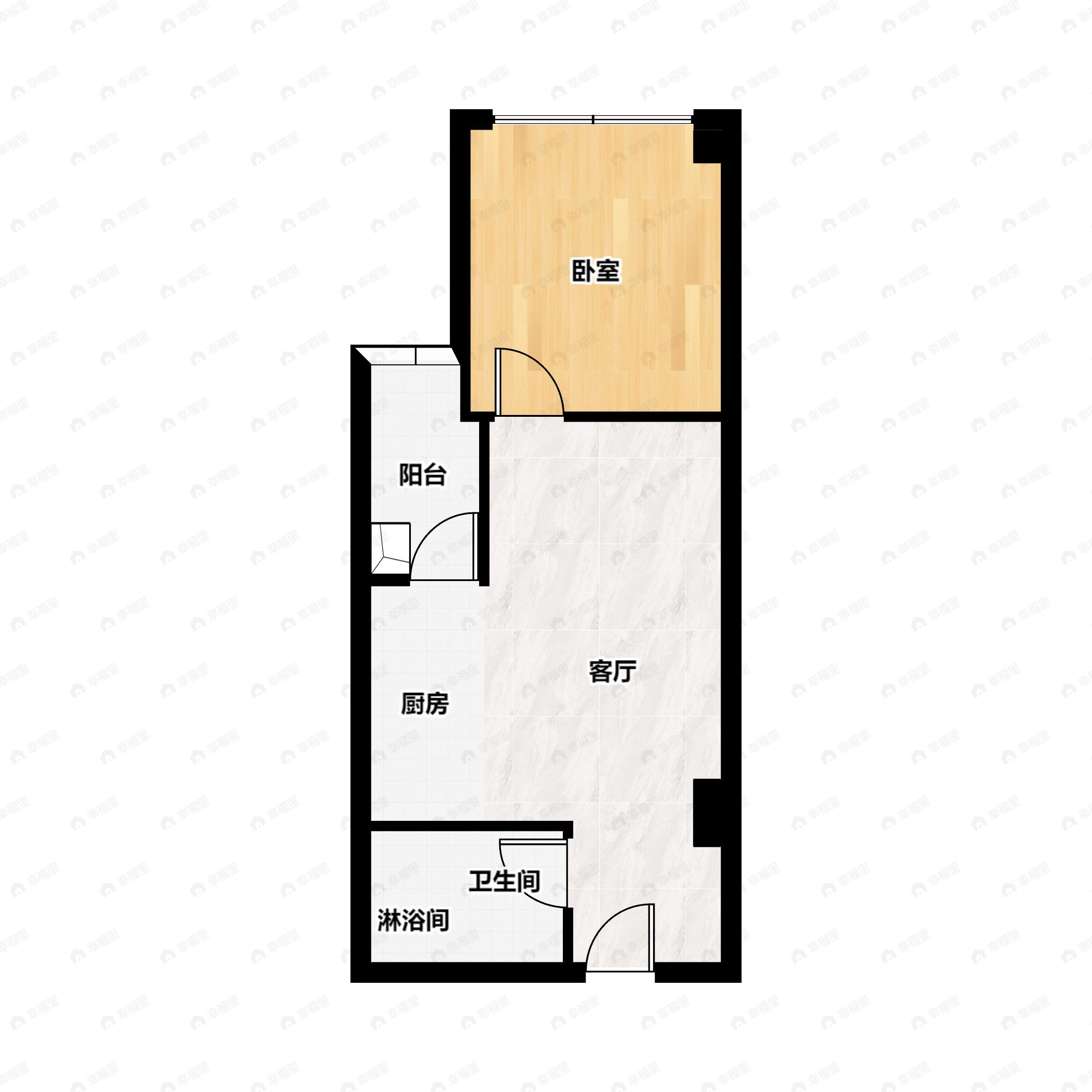 1室2厅1卫建面48平南户型图