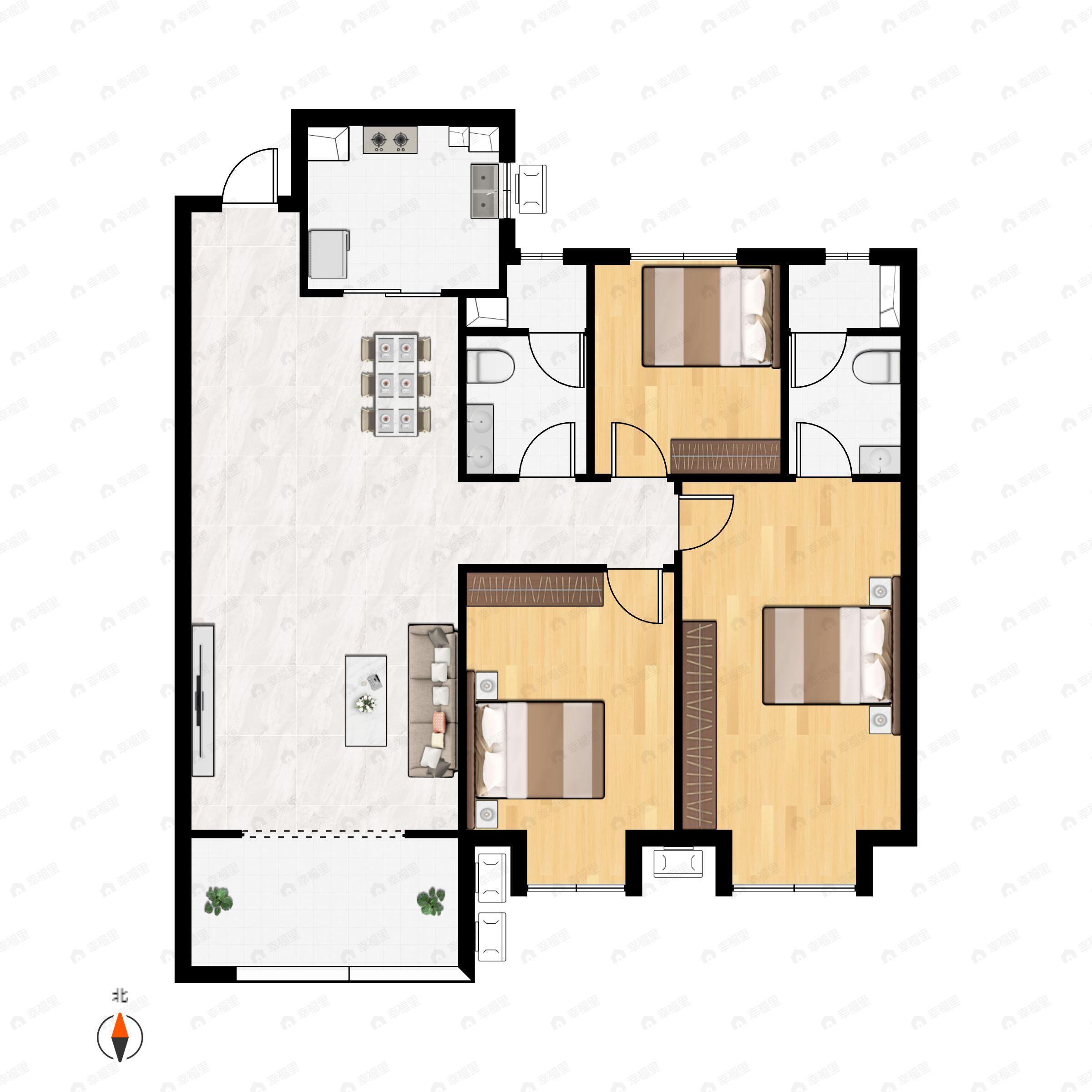 领航悦宸3室2厅2卫户型图