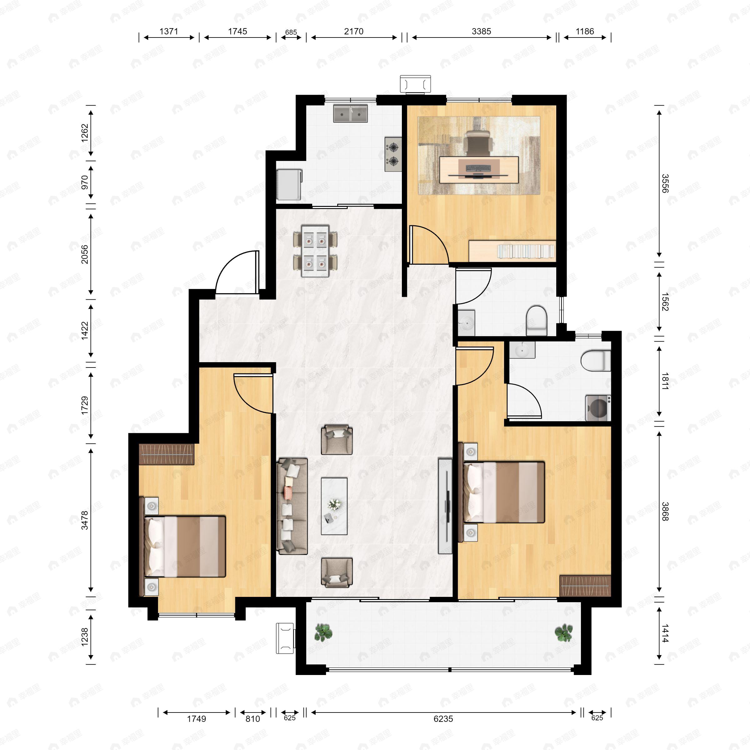 3室2厅2卫建面138平户型图