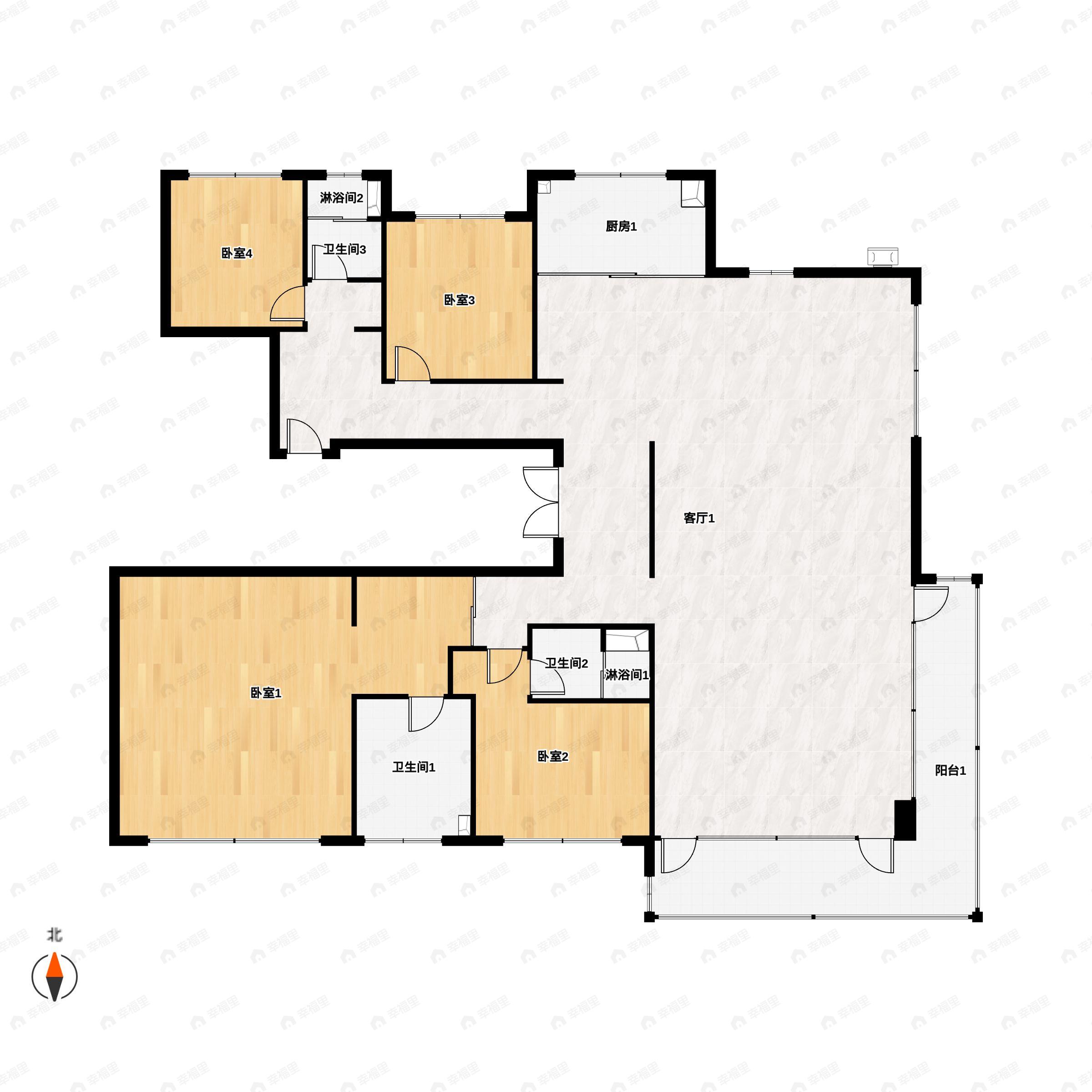 4室2厅3卫建面270平南户型图
