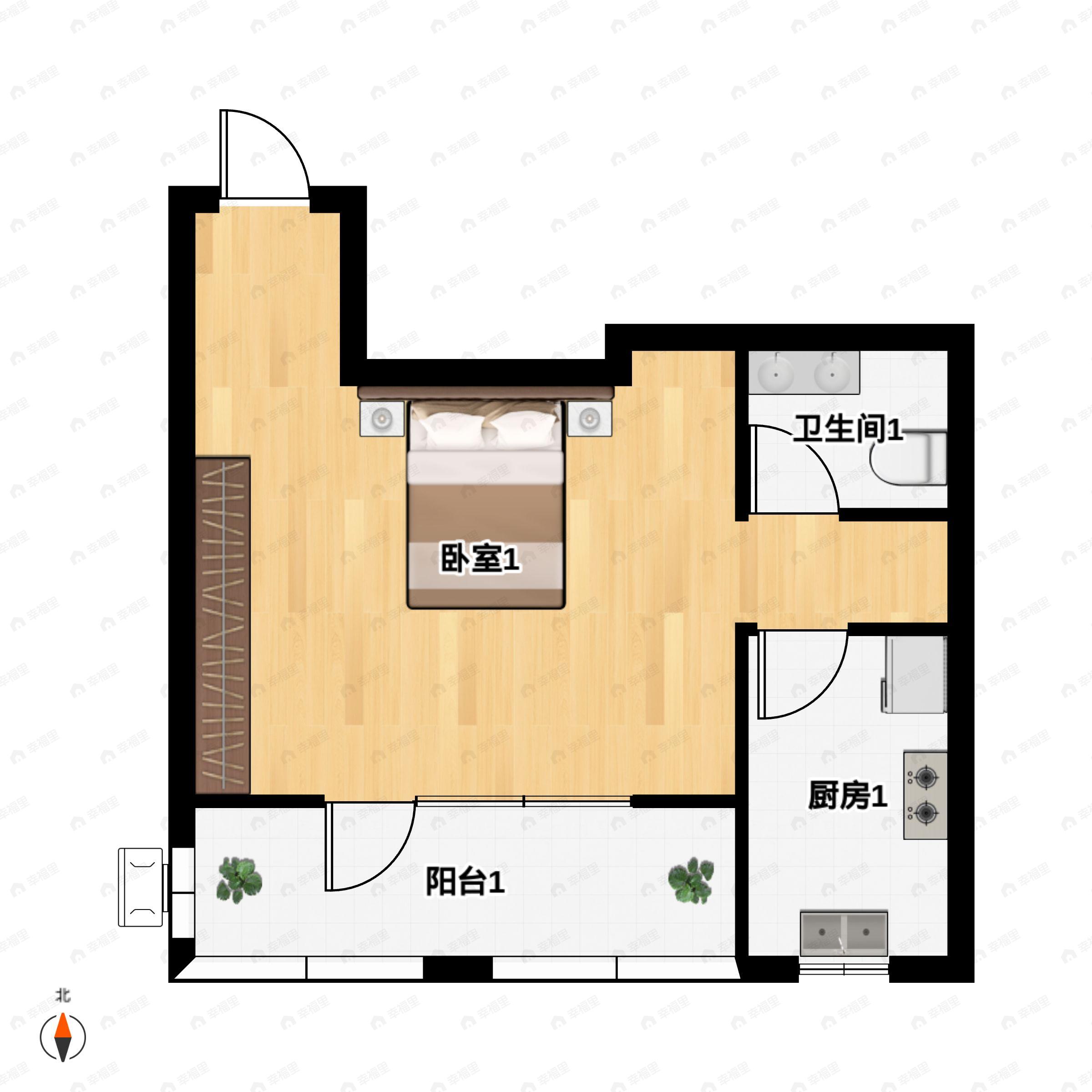 1室1厅1卫建面51平户型图