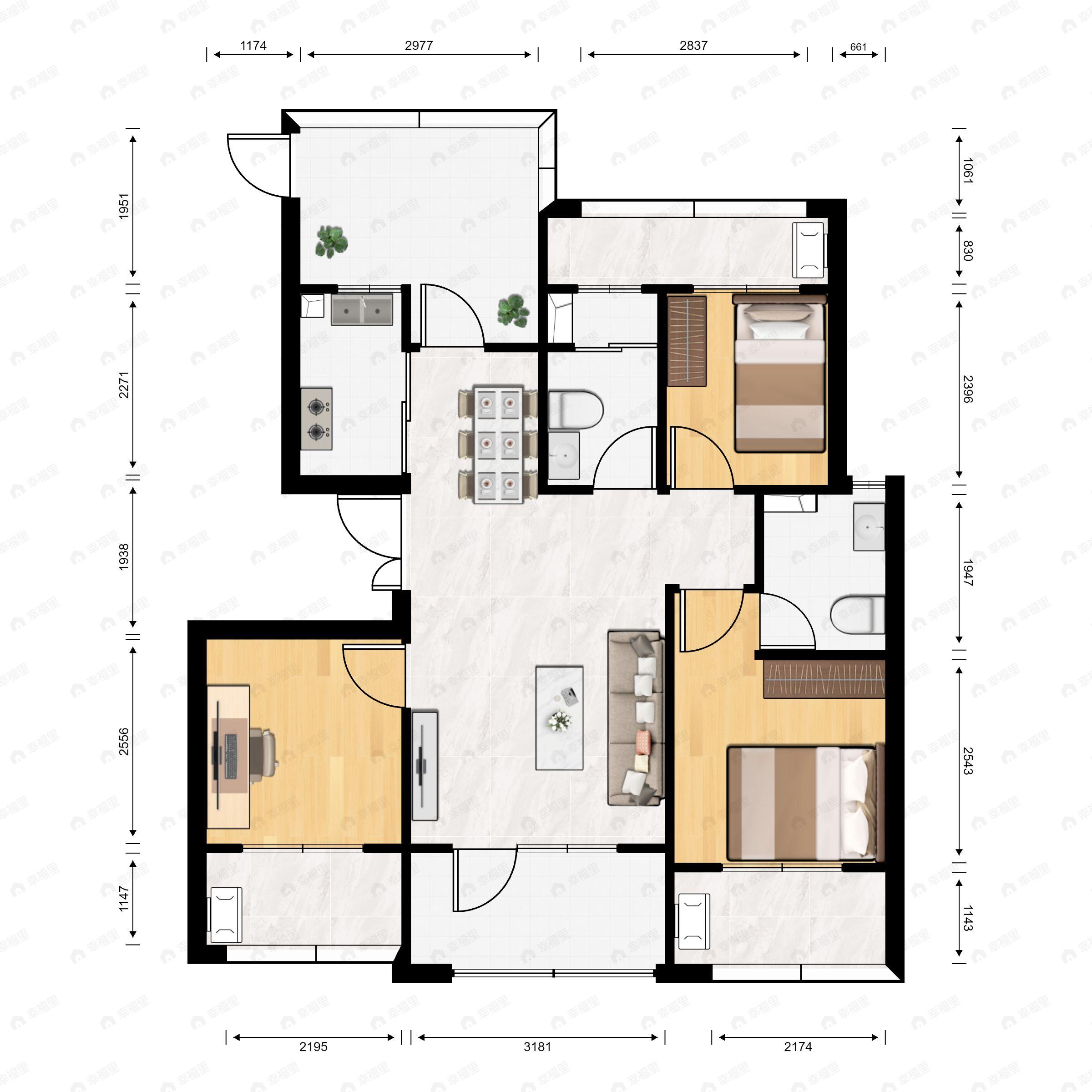 4室2厅2卫建面96平户型图
