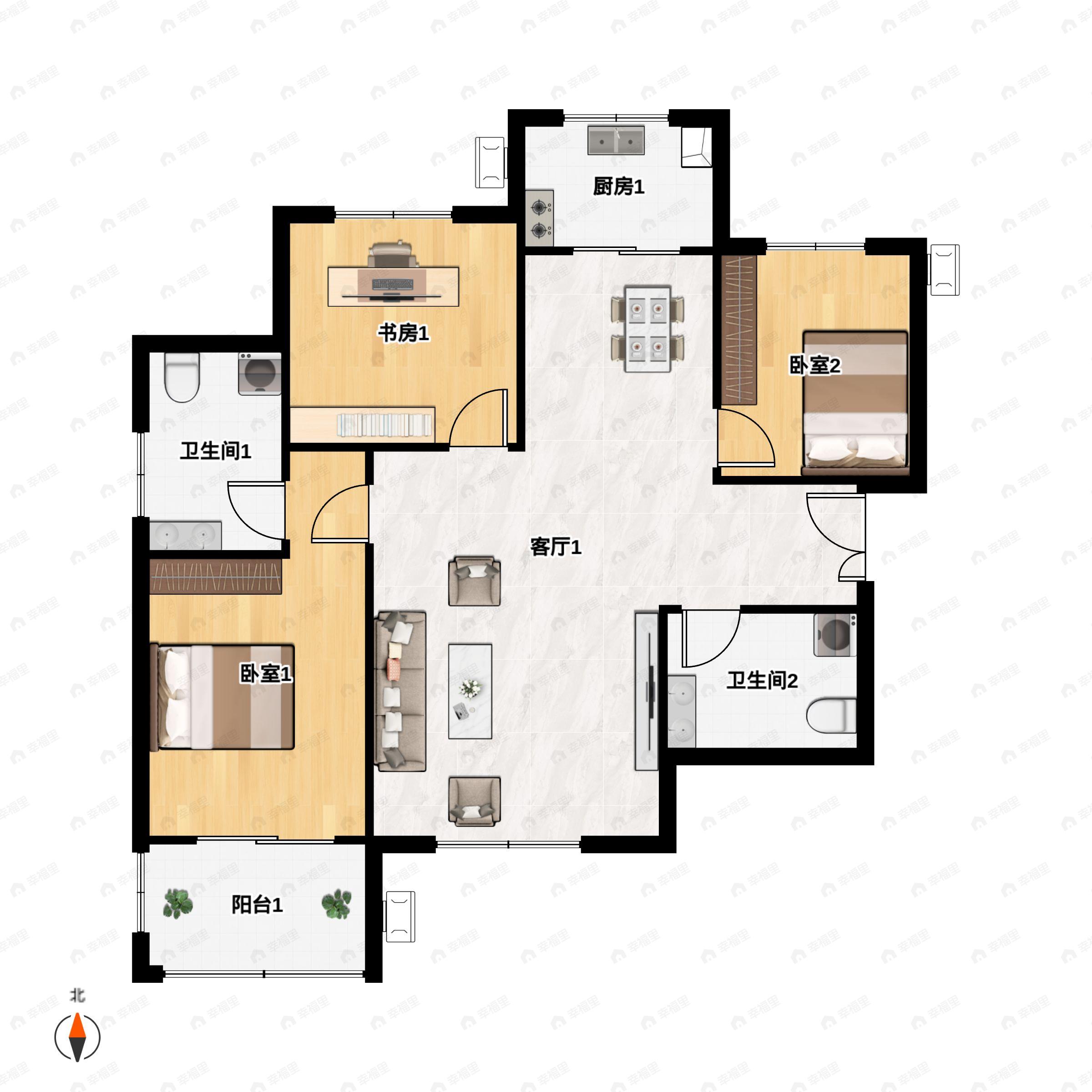 百达悦府3室2厅2卫户型图