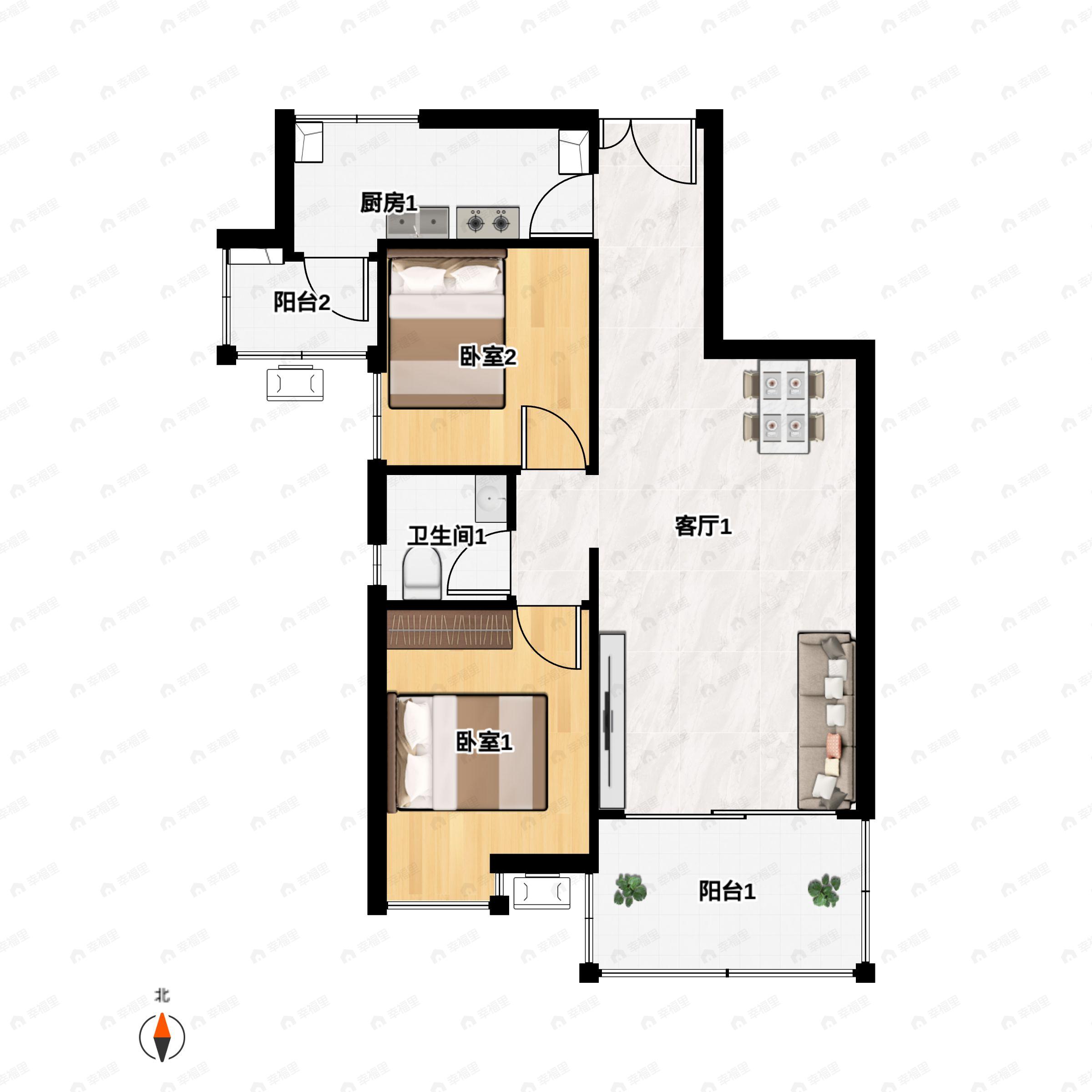 2室2厅1卫建面88平户型图