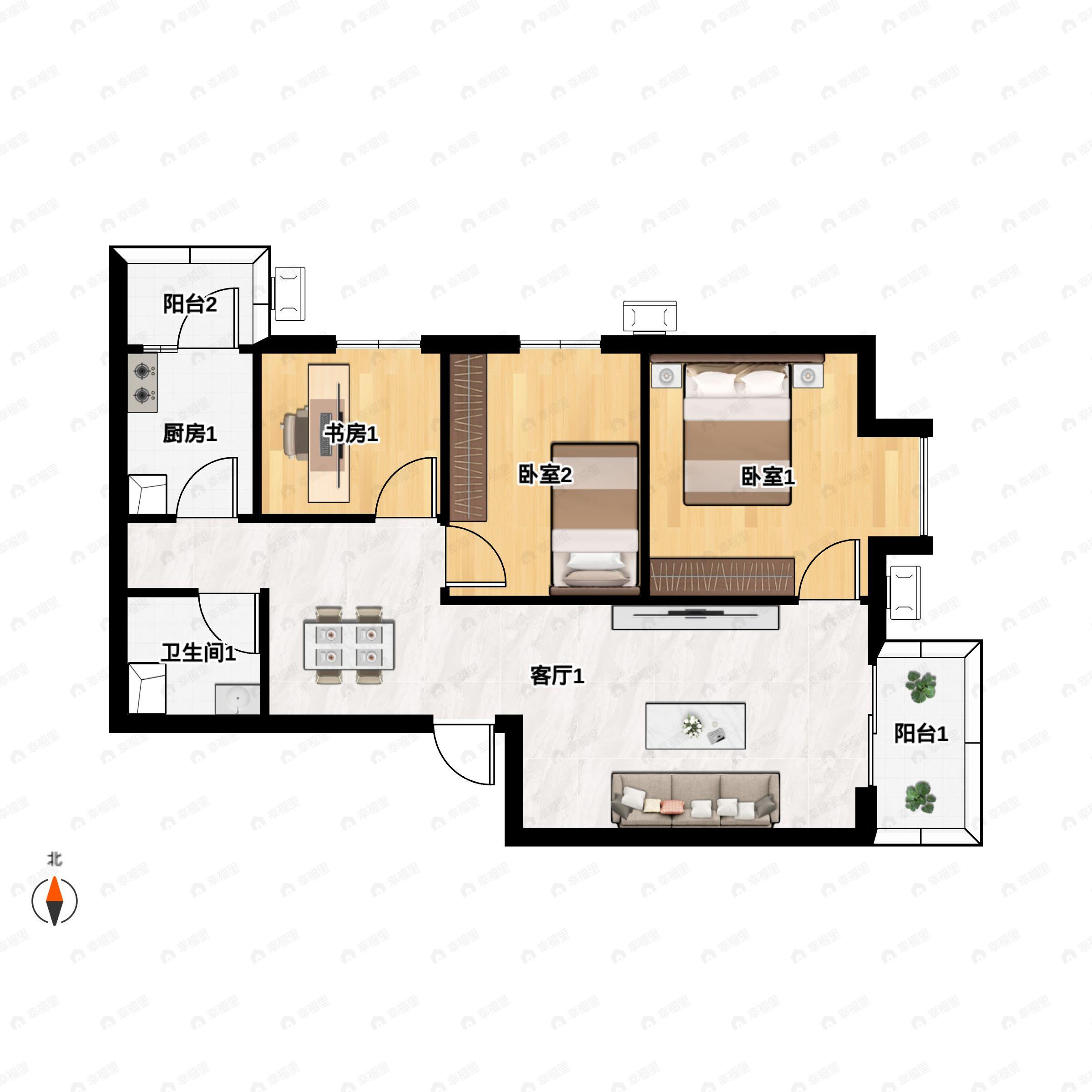 3室2厅1卫建面99平东南户型图