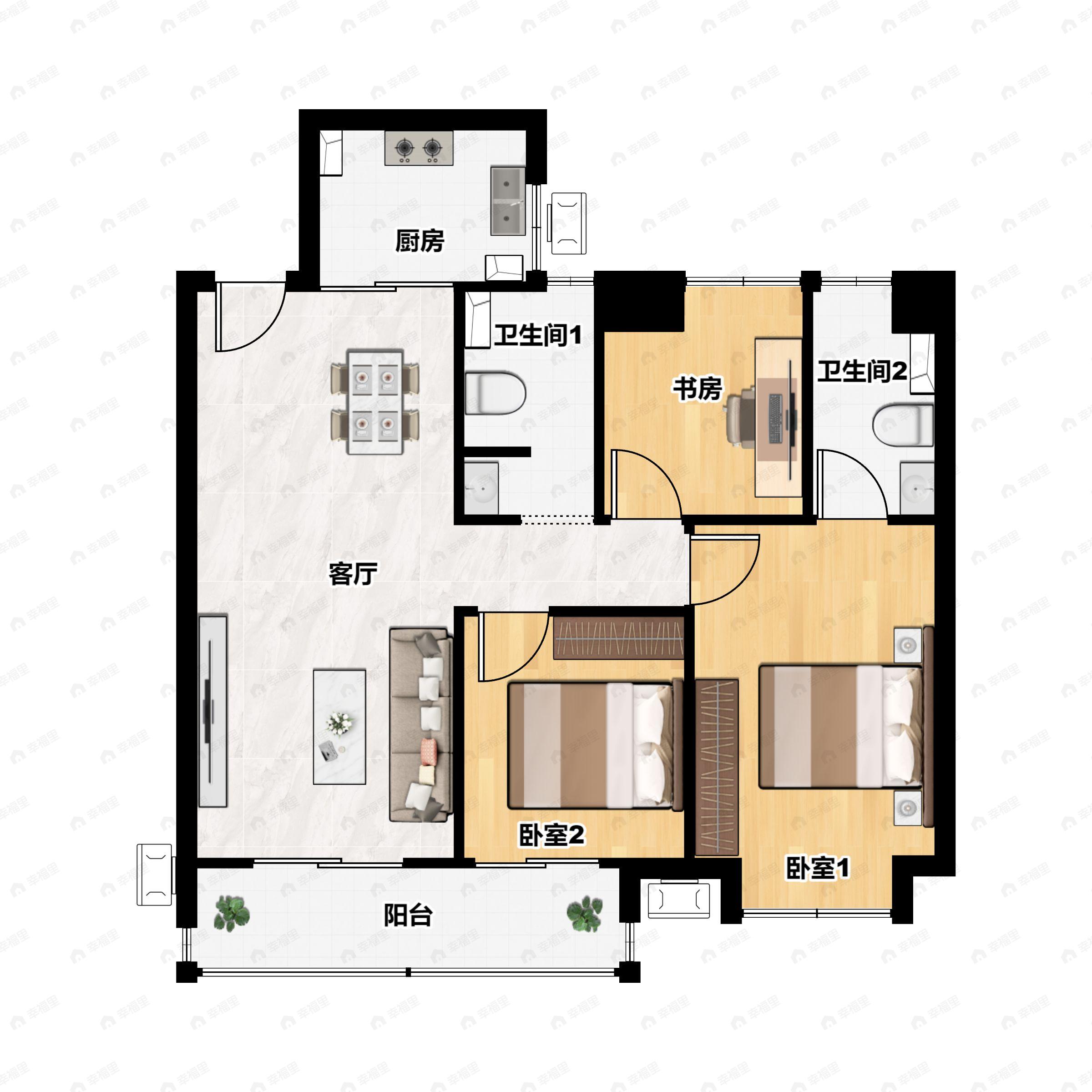 3室2厅2卫建面121平户型图