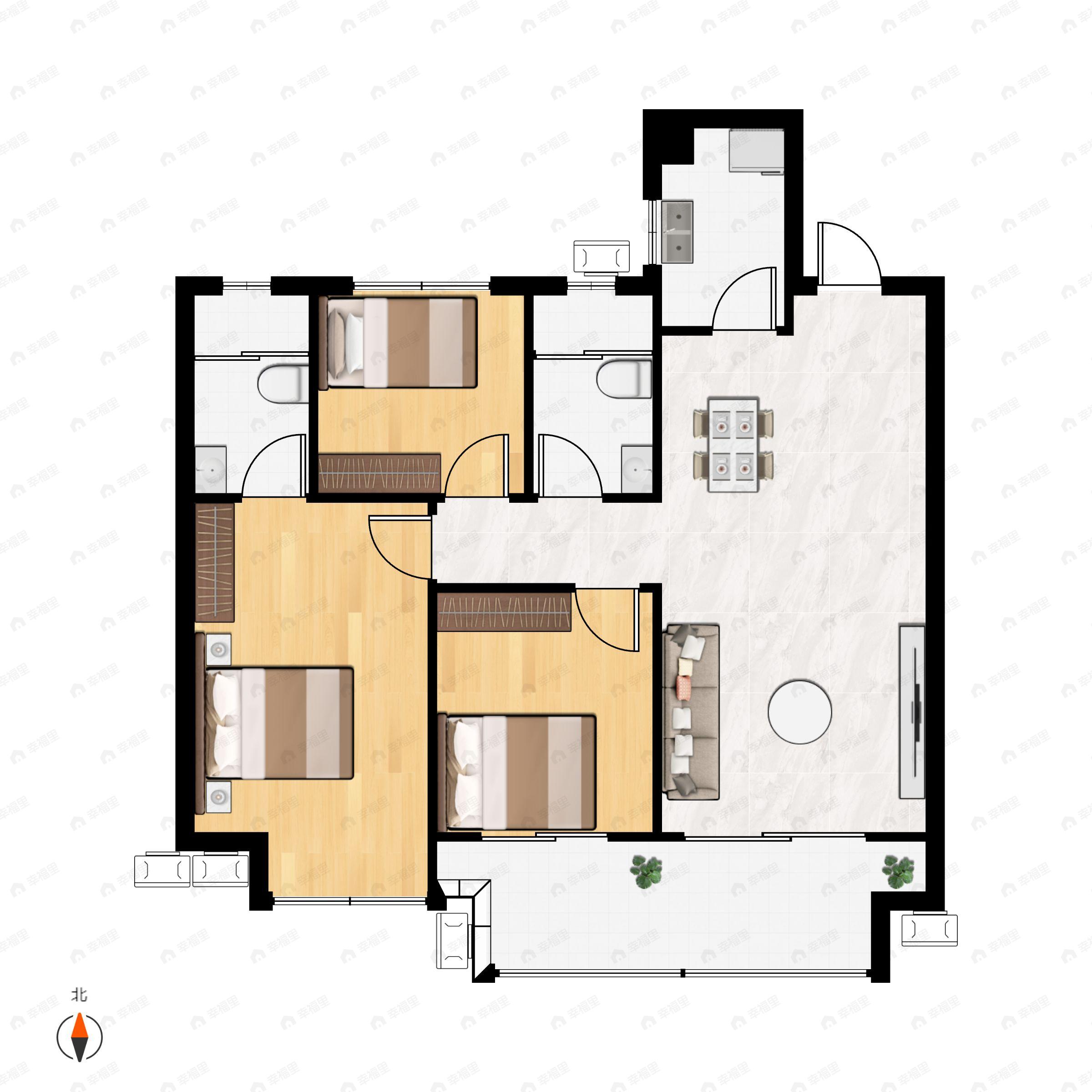3室2厅2卫建面97平户型图