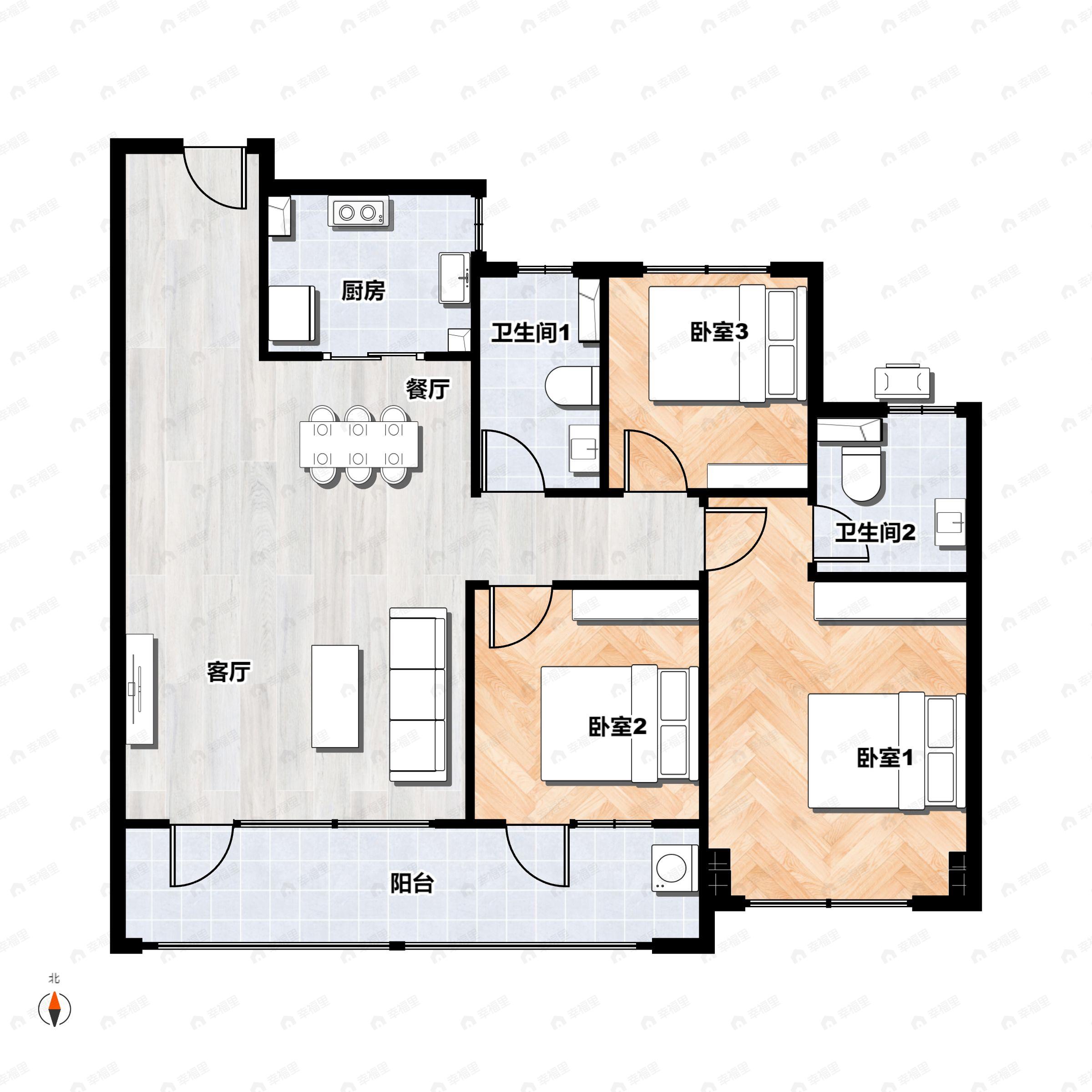 3室2厅2卫建面119平户型图