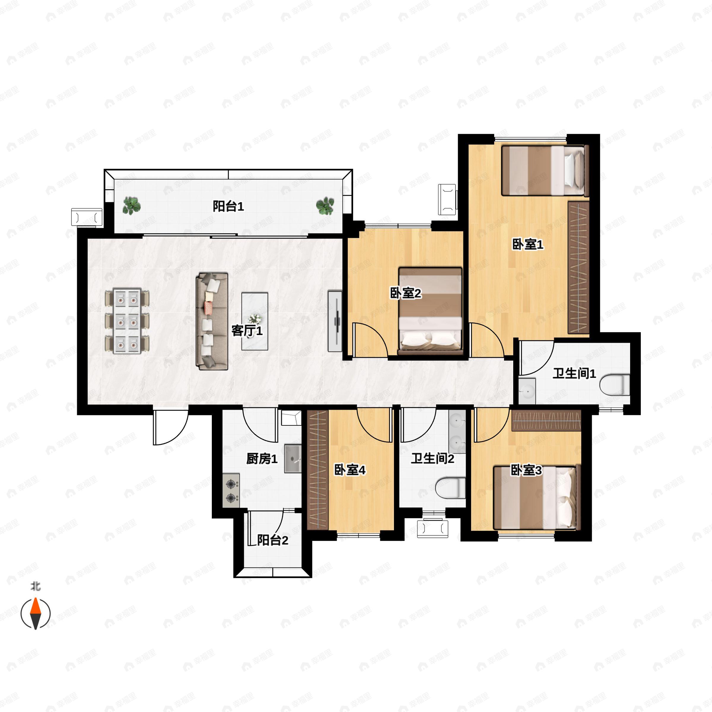 4室2厅2卫建面128平户型图