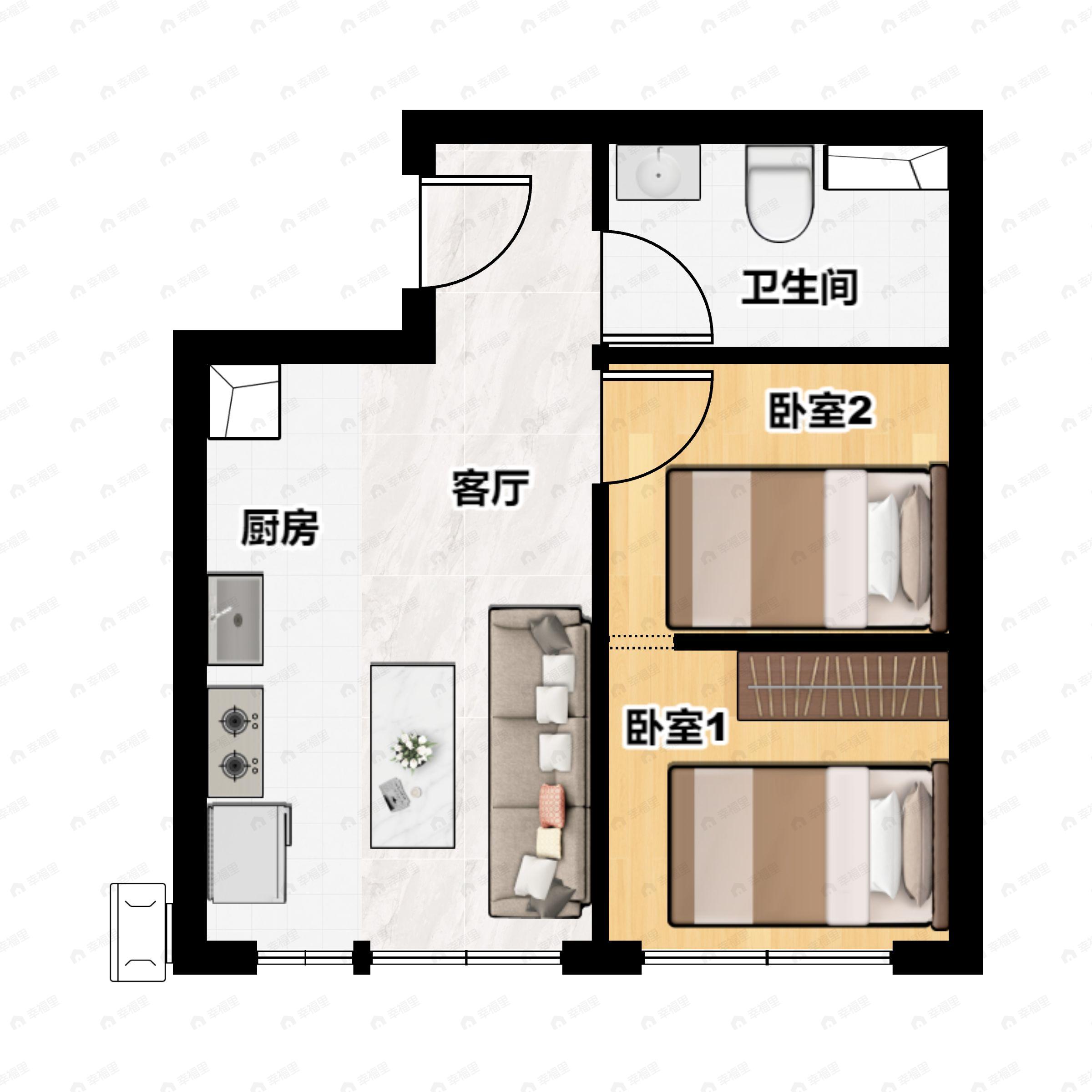 1室1厅1卫建面39平户型图