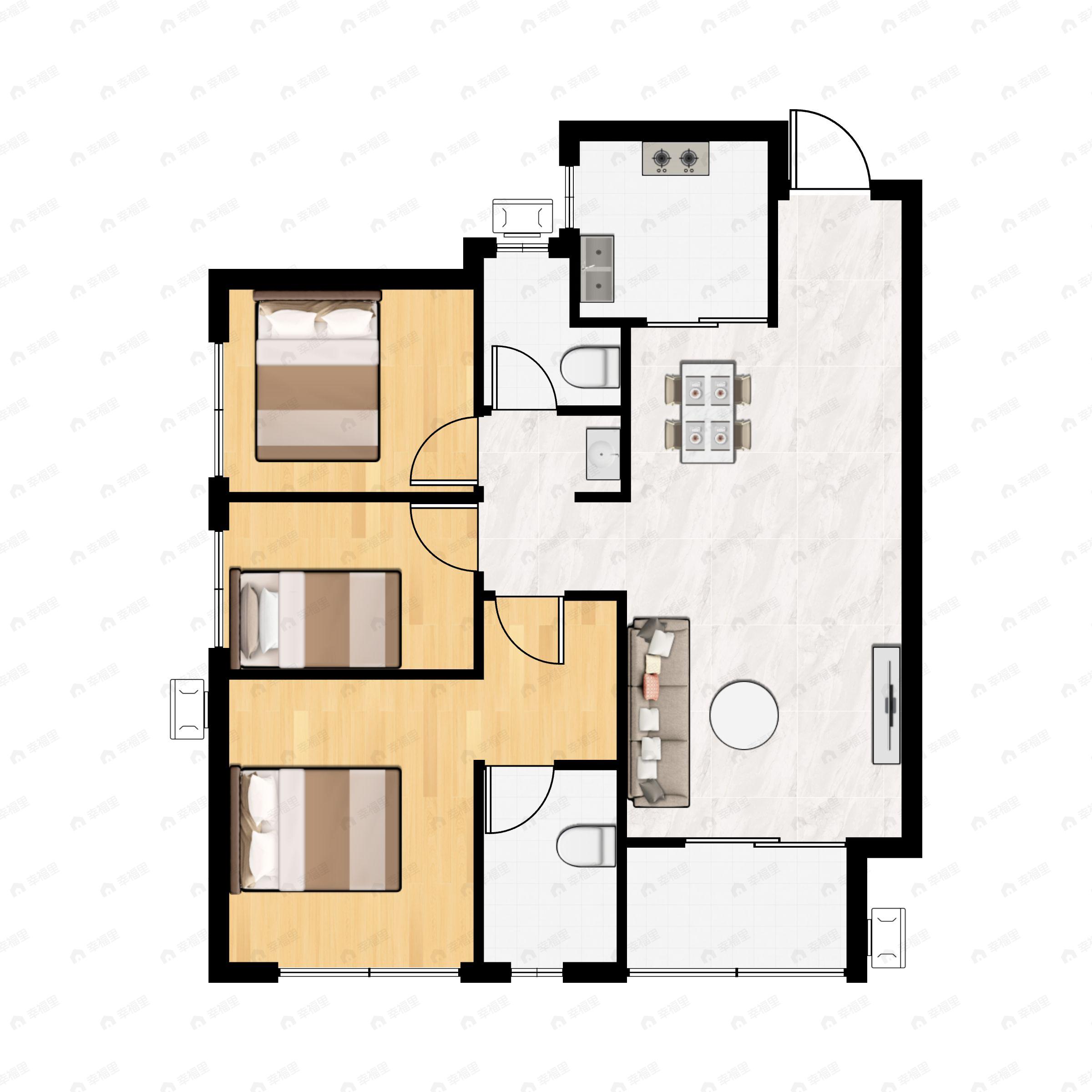 万科翡翠公园3室2厅2卫户型图