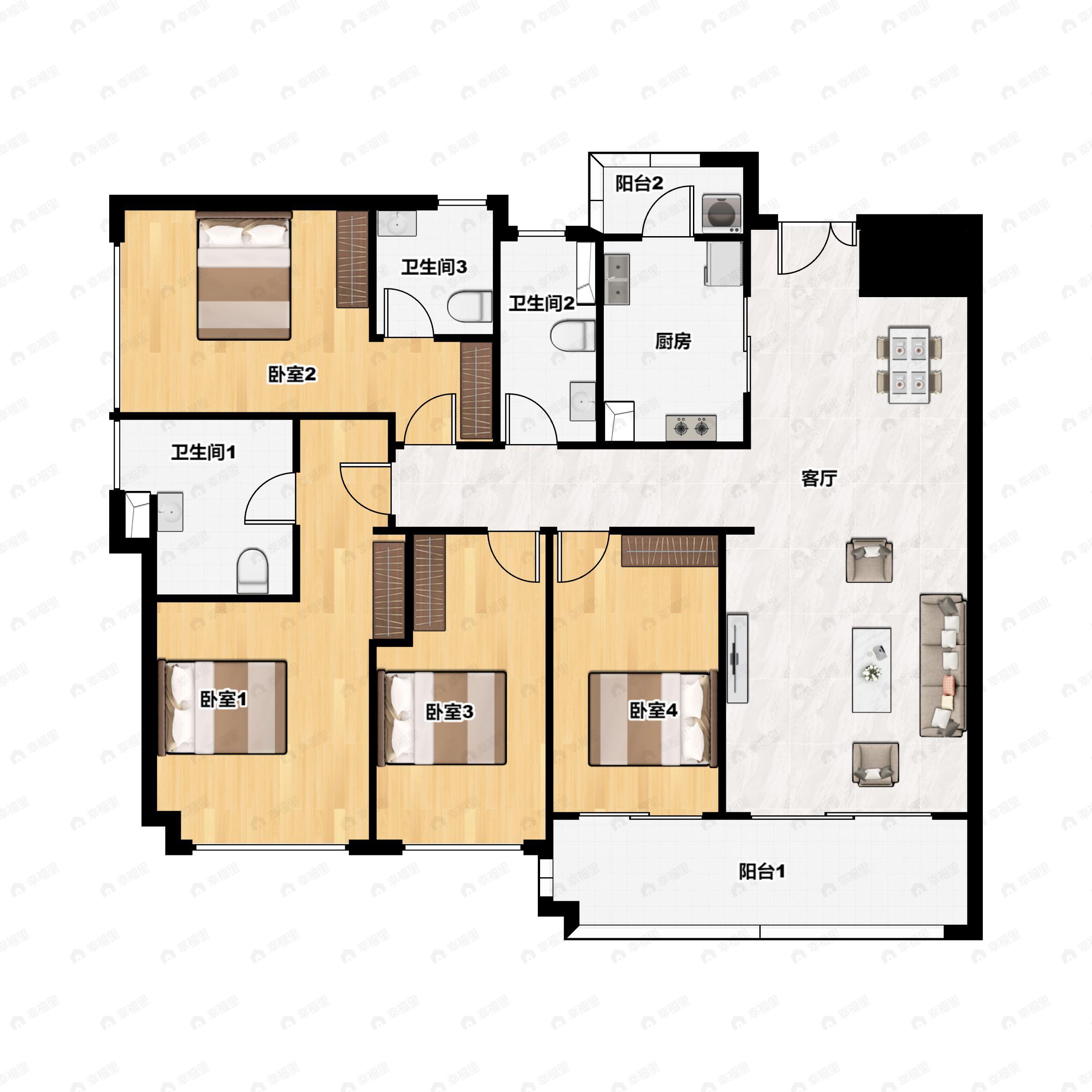 4室2厅3卫建面176平南户型图
