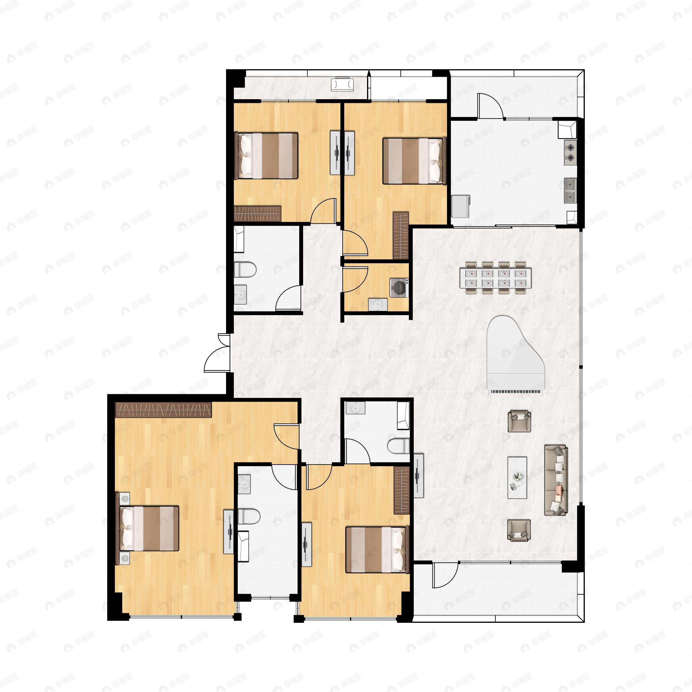4室2厅3卫建面254平北|南户型图