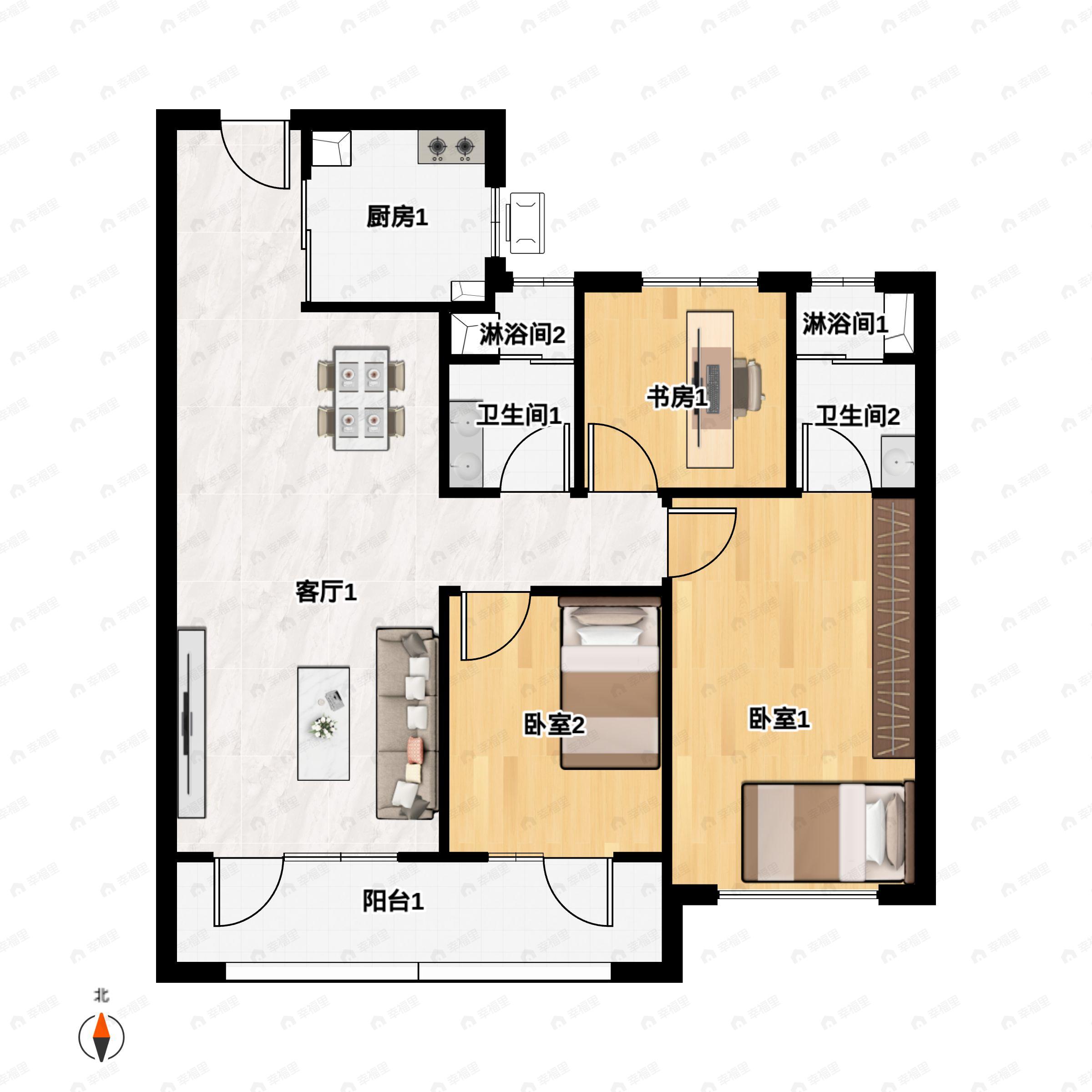 3室2厅2卫建面110平户型图