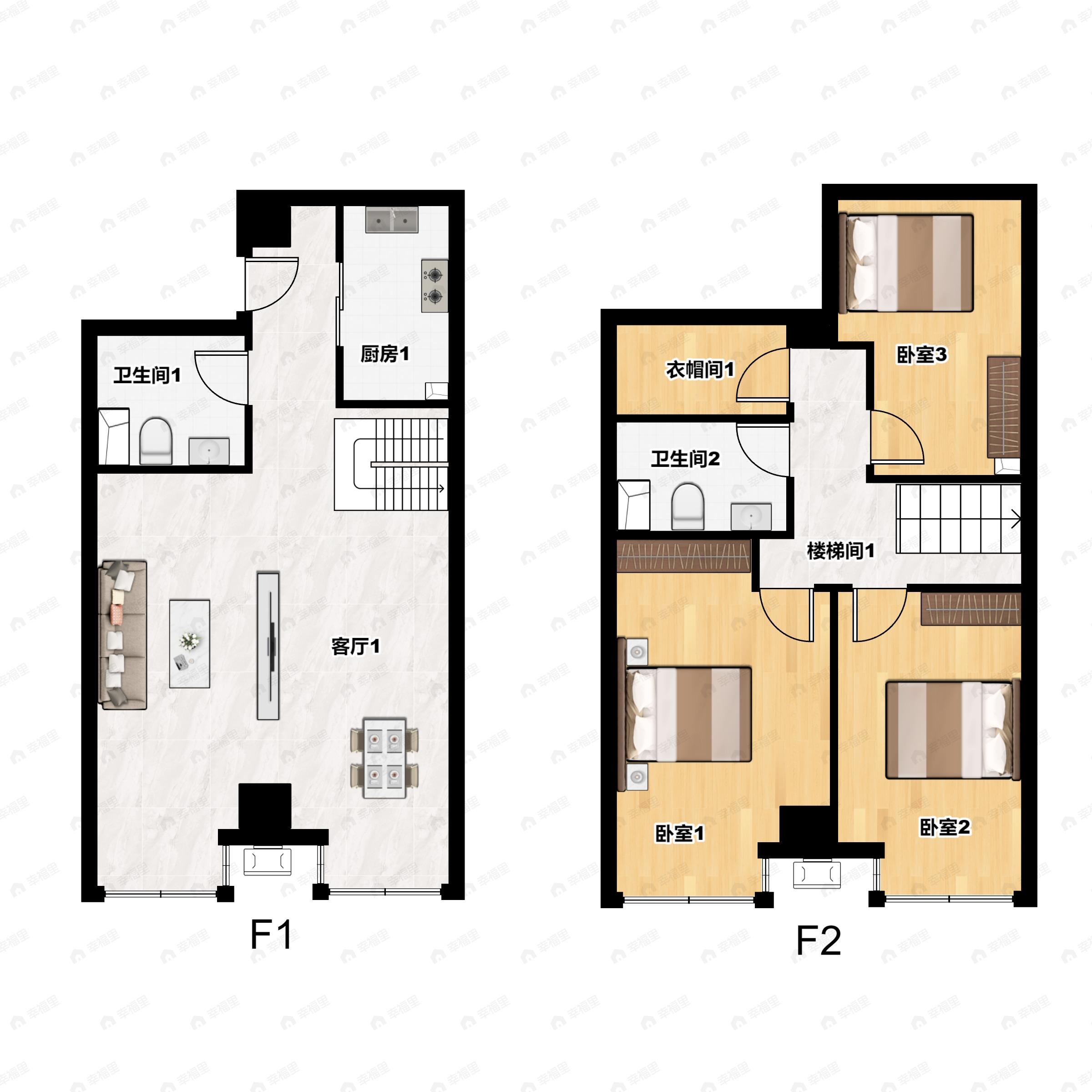 3室2厅2卫建面72平南户型图