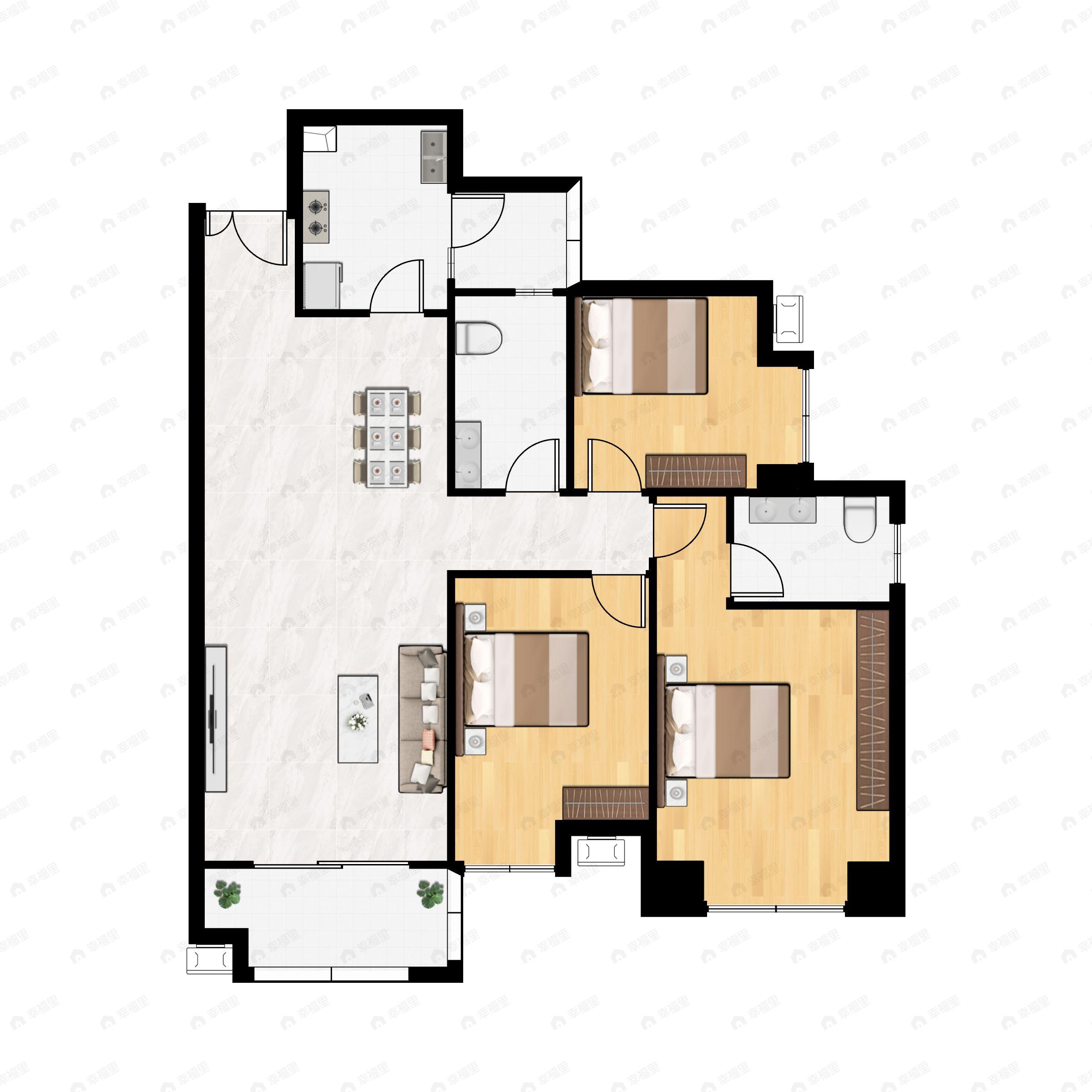 3室2厅2卫建面118平户型图