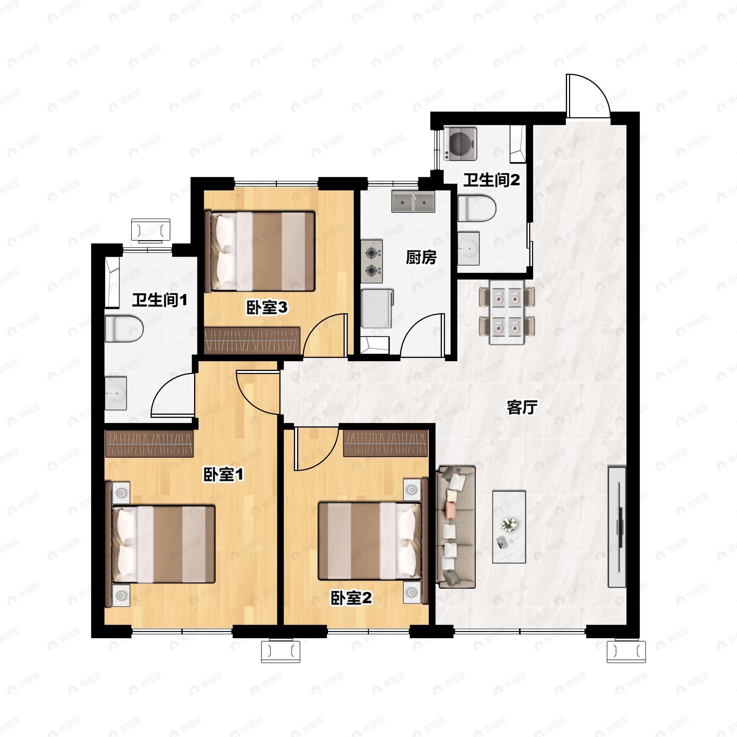 3室2厅2卫建面105平户型图