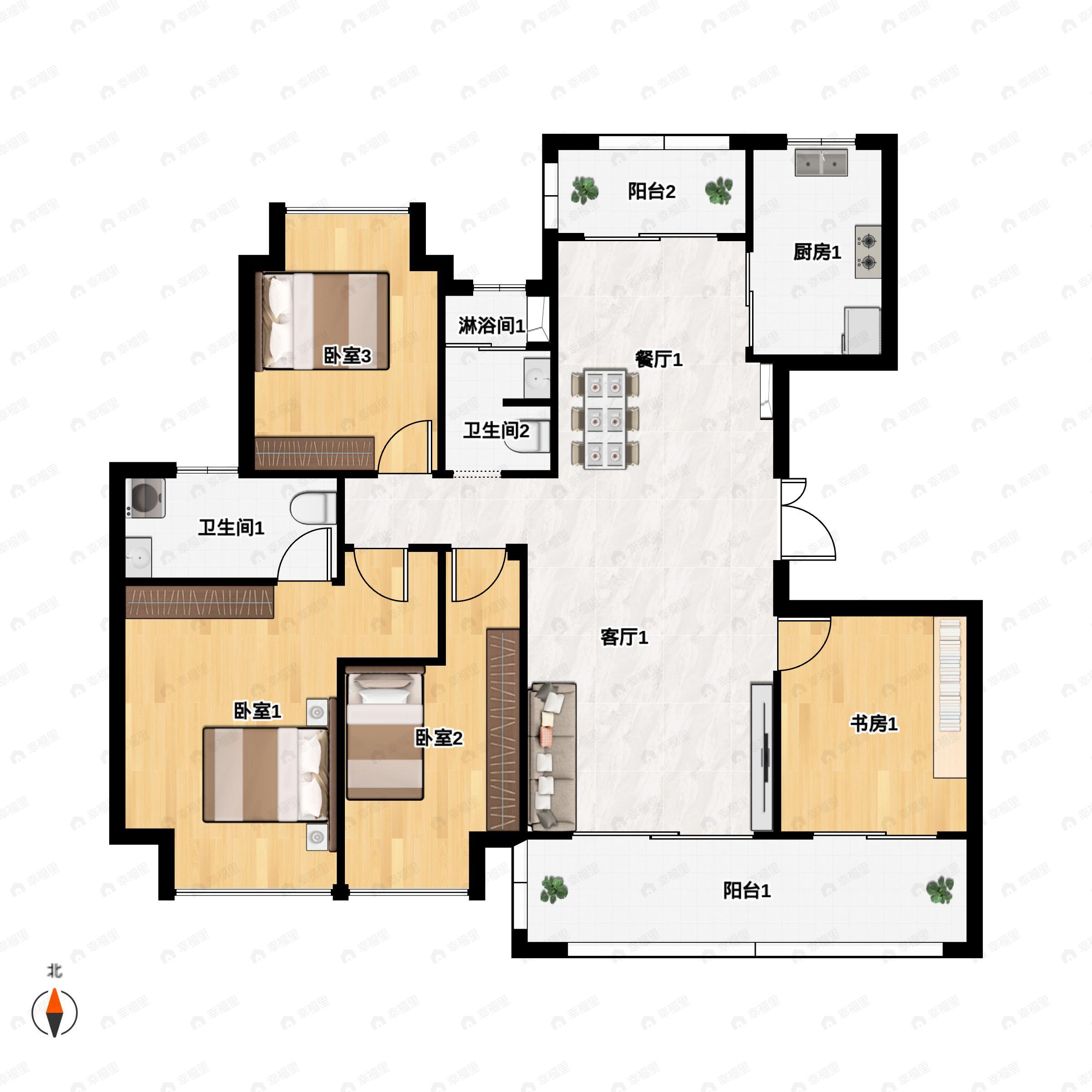 4室2厅2卫建面145平户型图