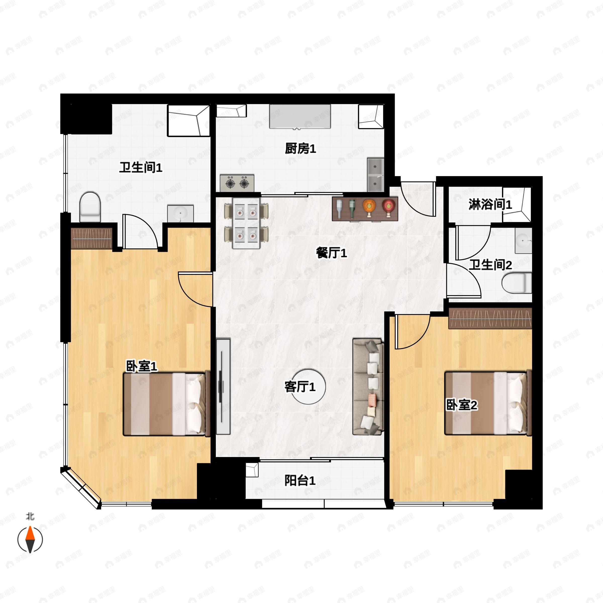 2室2厅2卫建面135平户型图