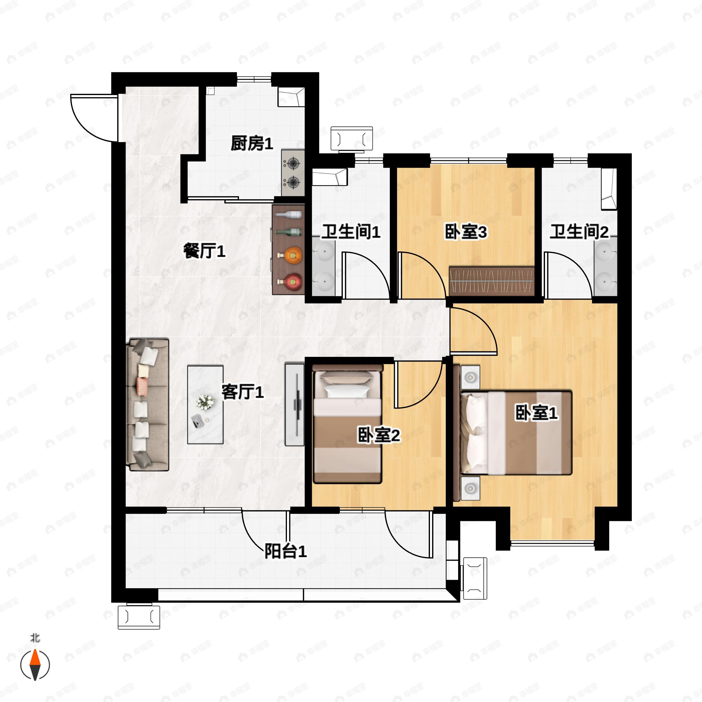 3室2厅2卫建面113平户型图