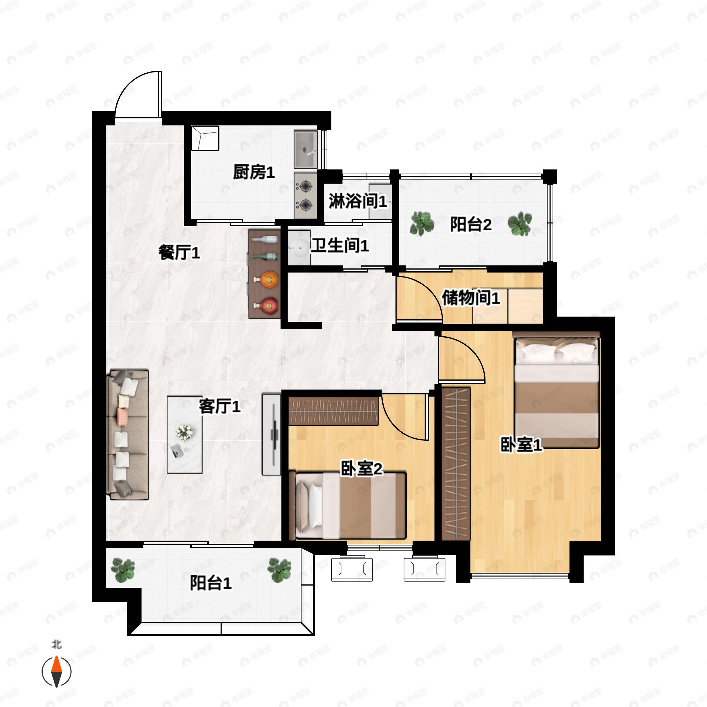3室2厅1卫建面89平户型图