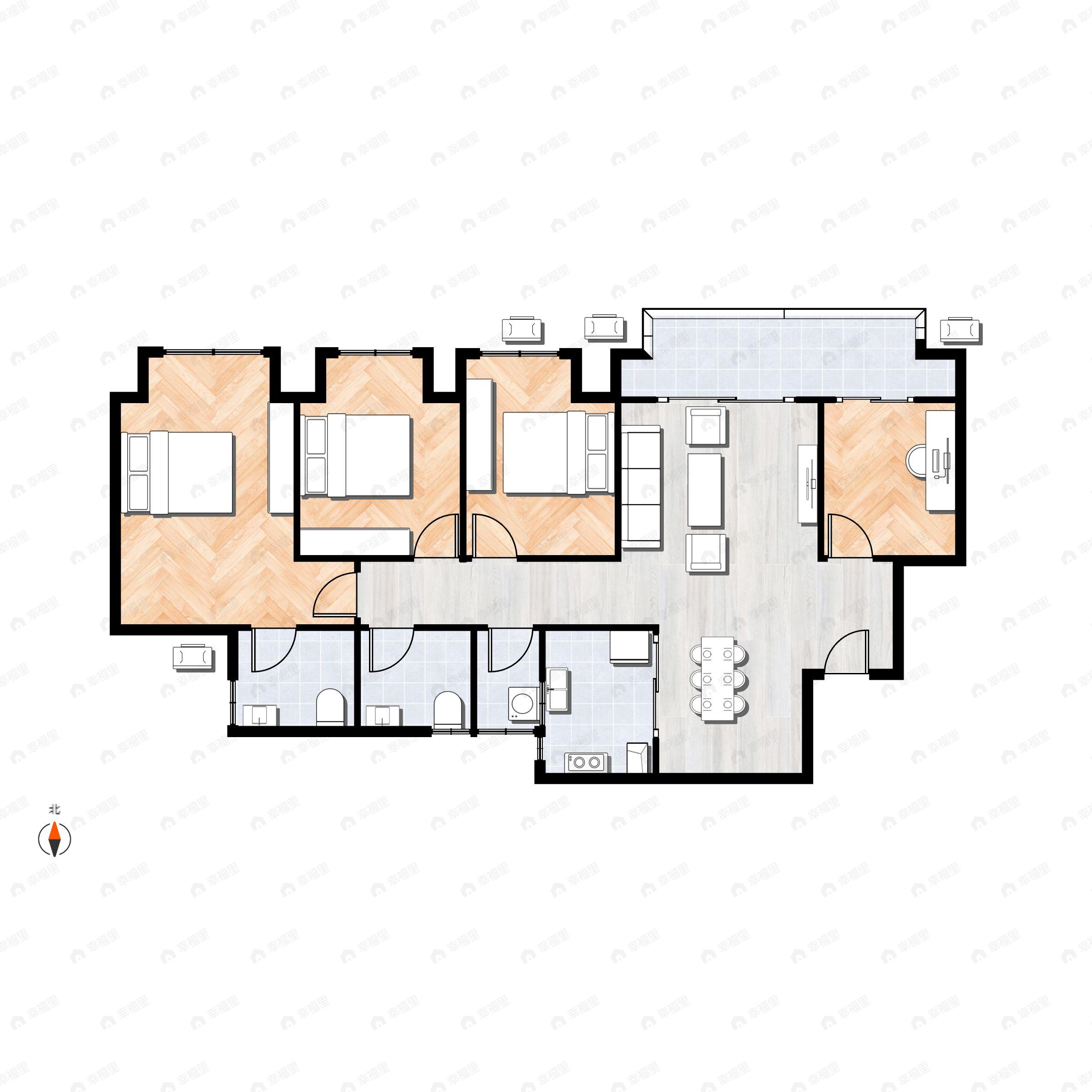 4室2厅2卫建面92平西户型图