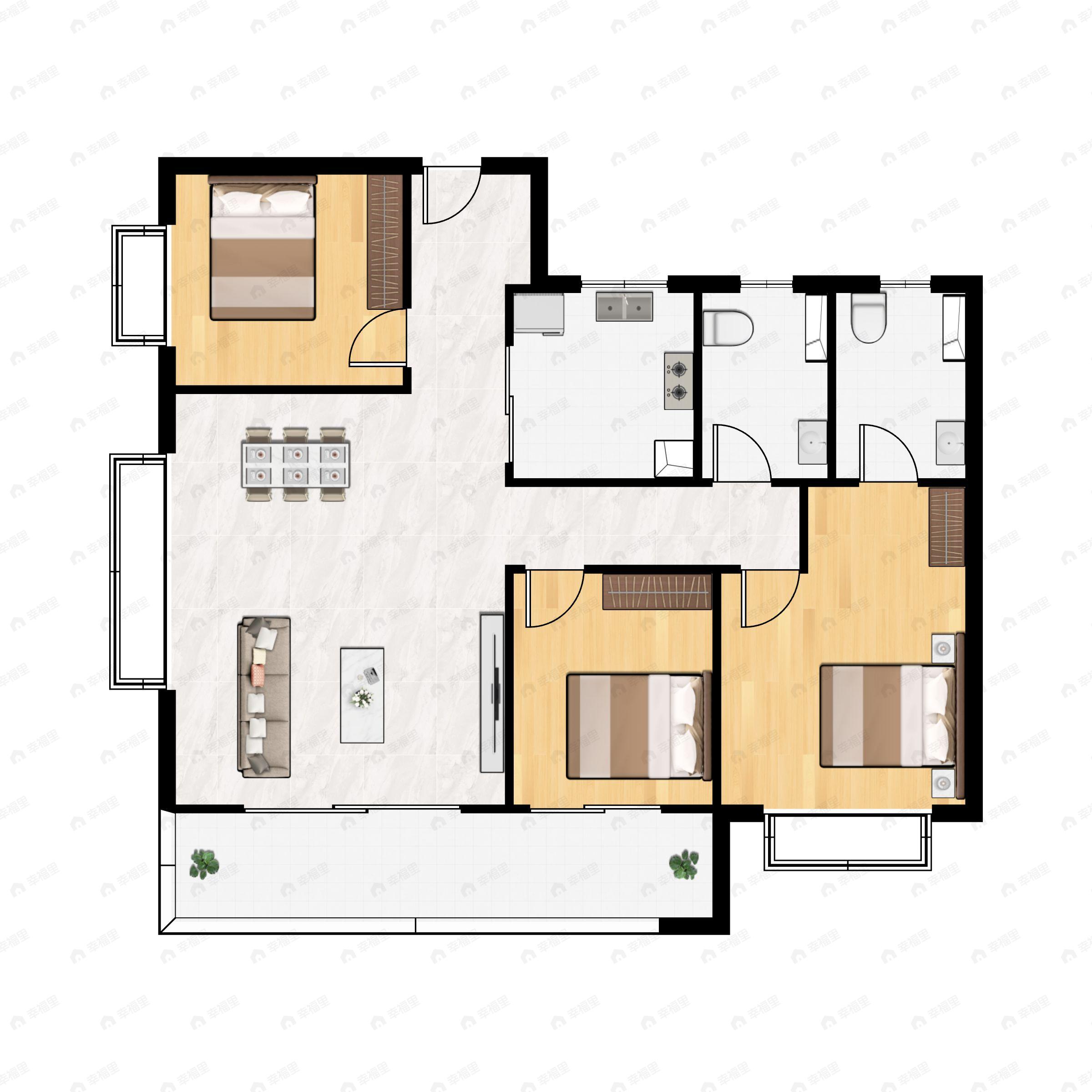 3室2厅2卫建面118m²西户型图