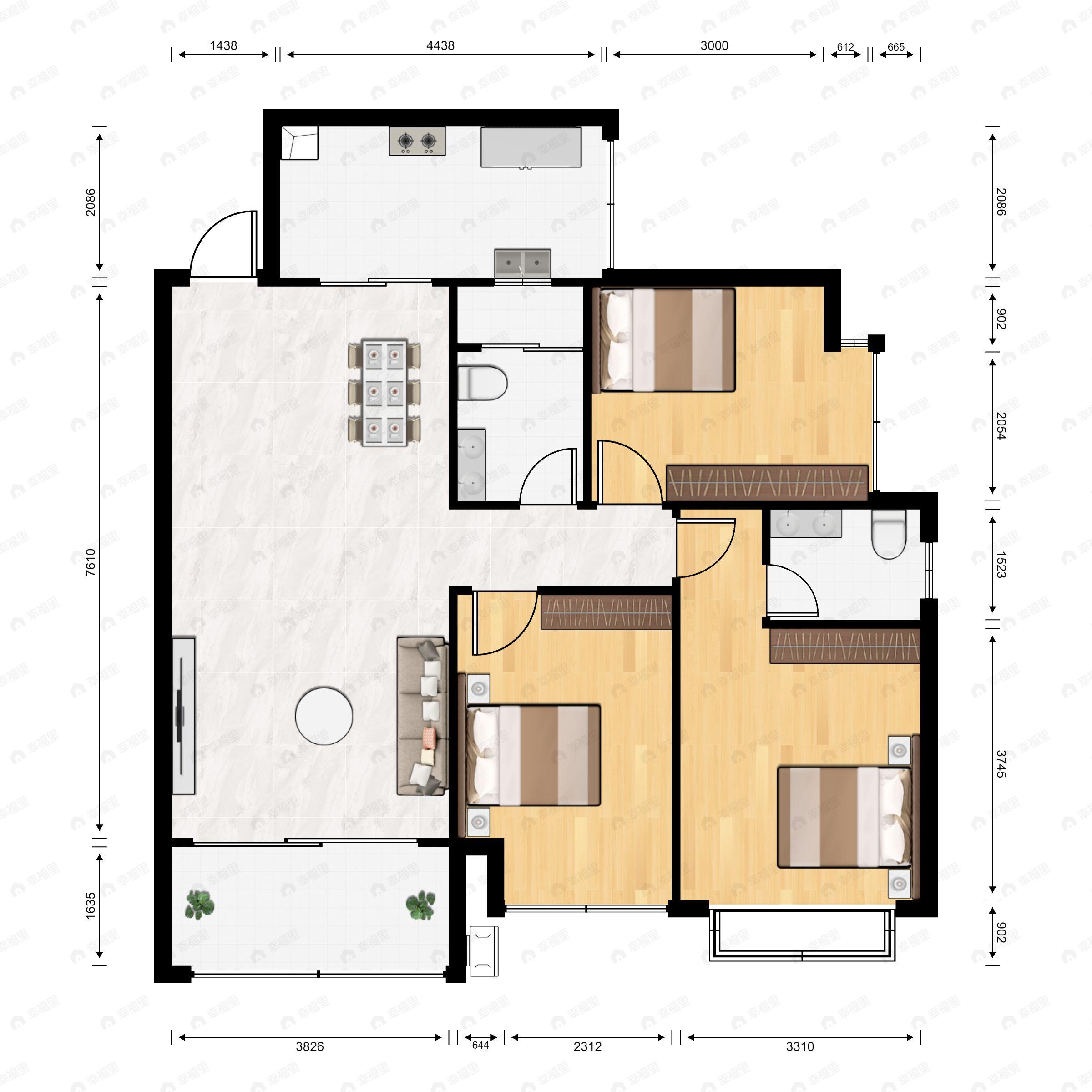 嘉和世纪城3室2厅2卫户型图