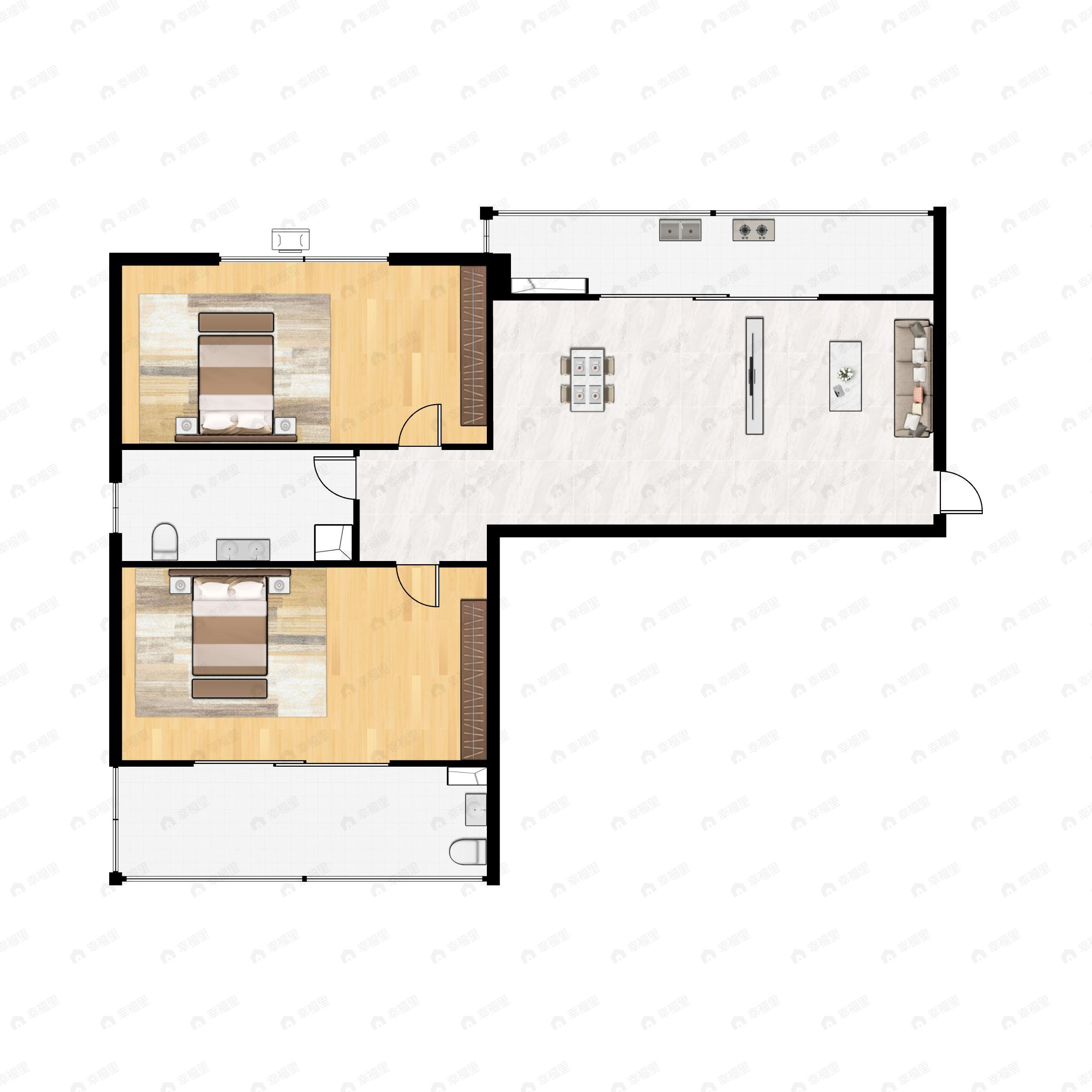 2室1厅1卫建面65平户型图