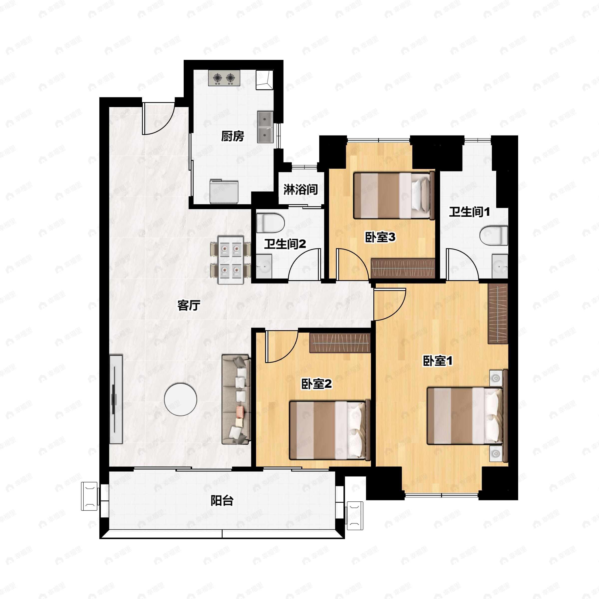 3室2厅2卫建面105平户型图