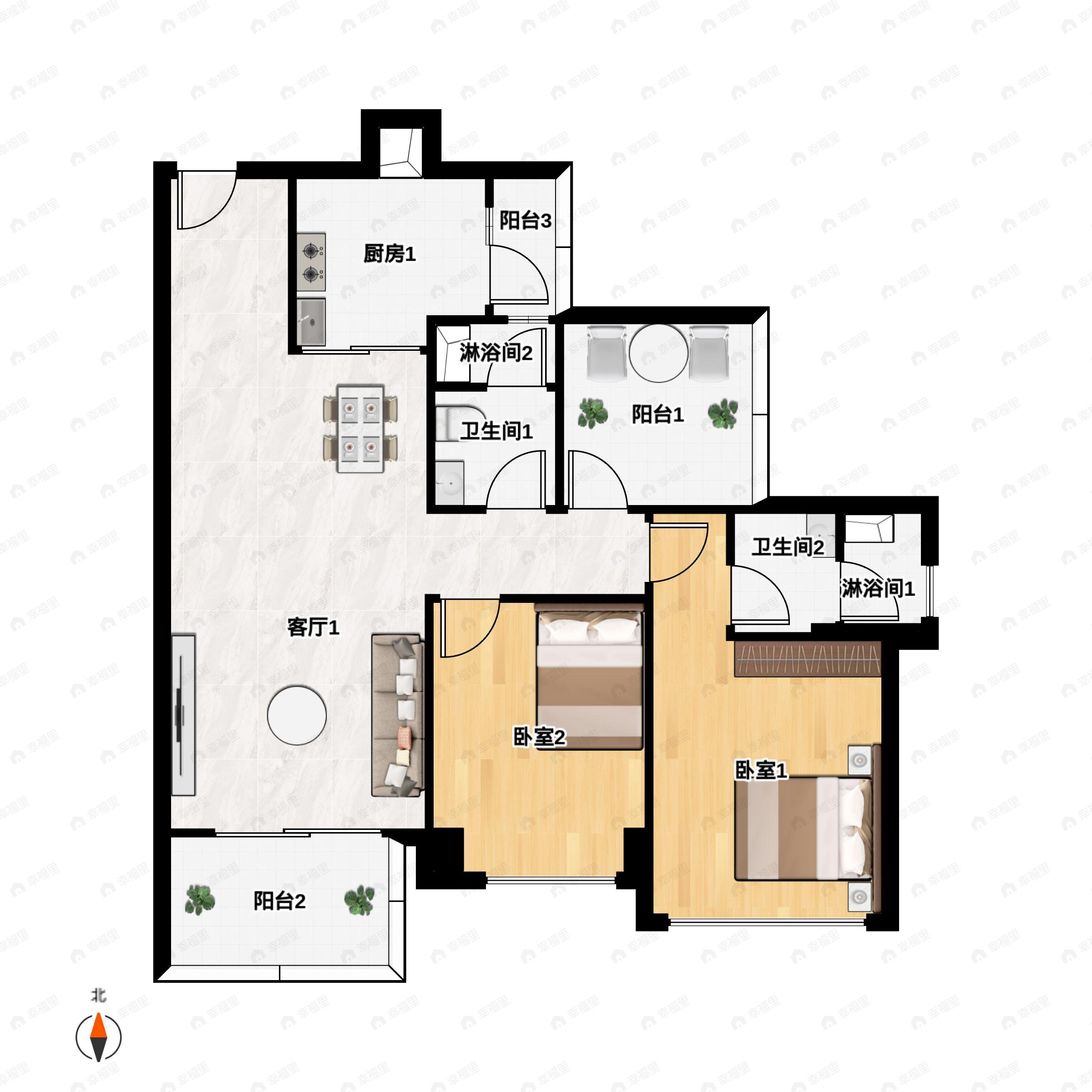 3室2厅2卫建面97平户型图