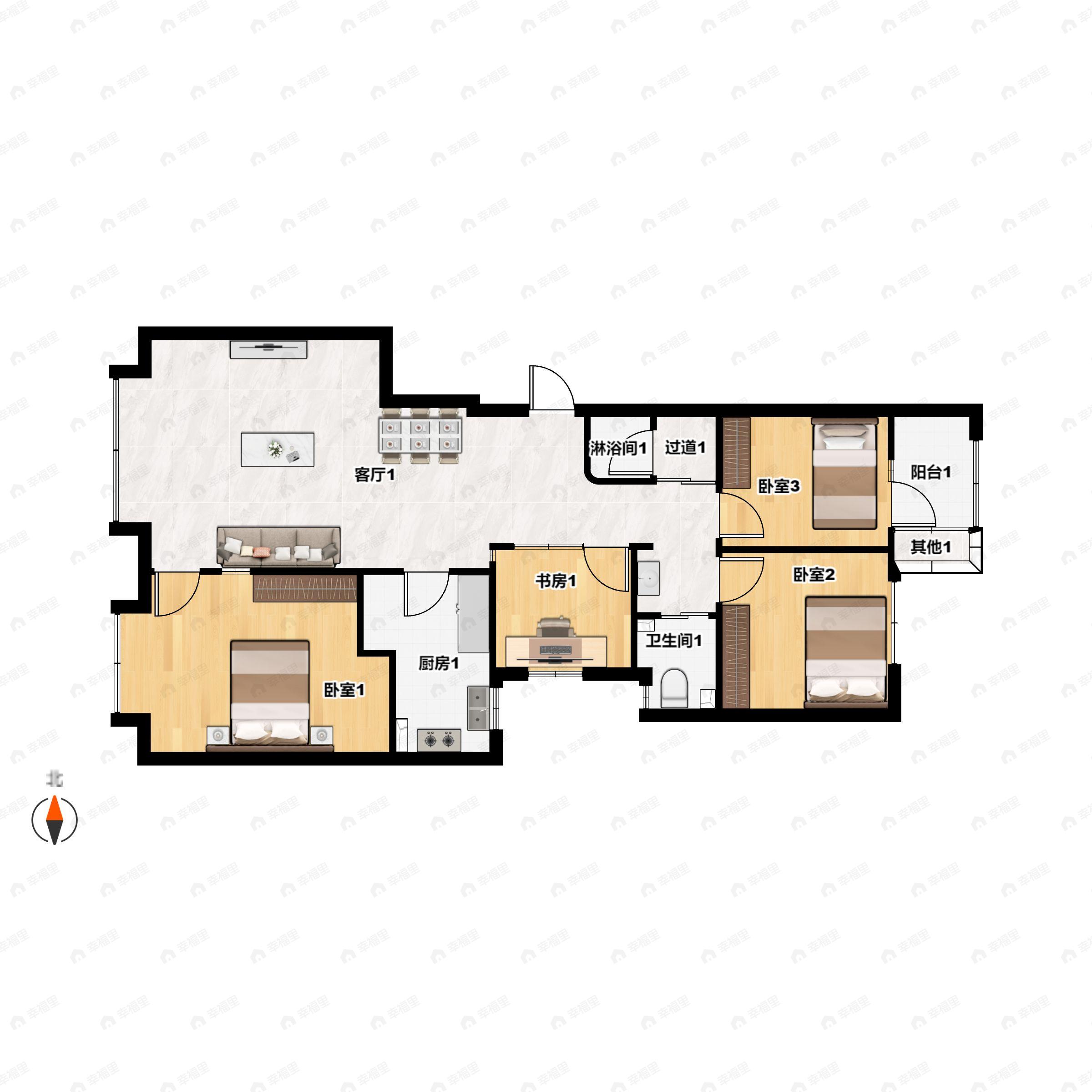 3室2厅1卫建面116平户型图