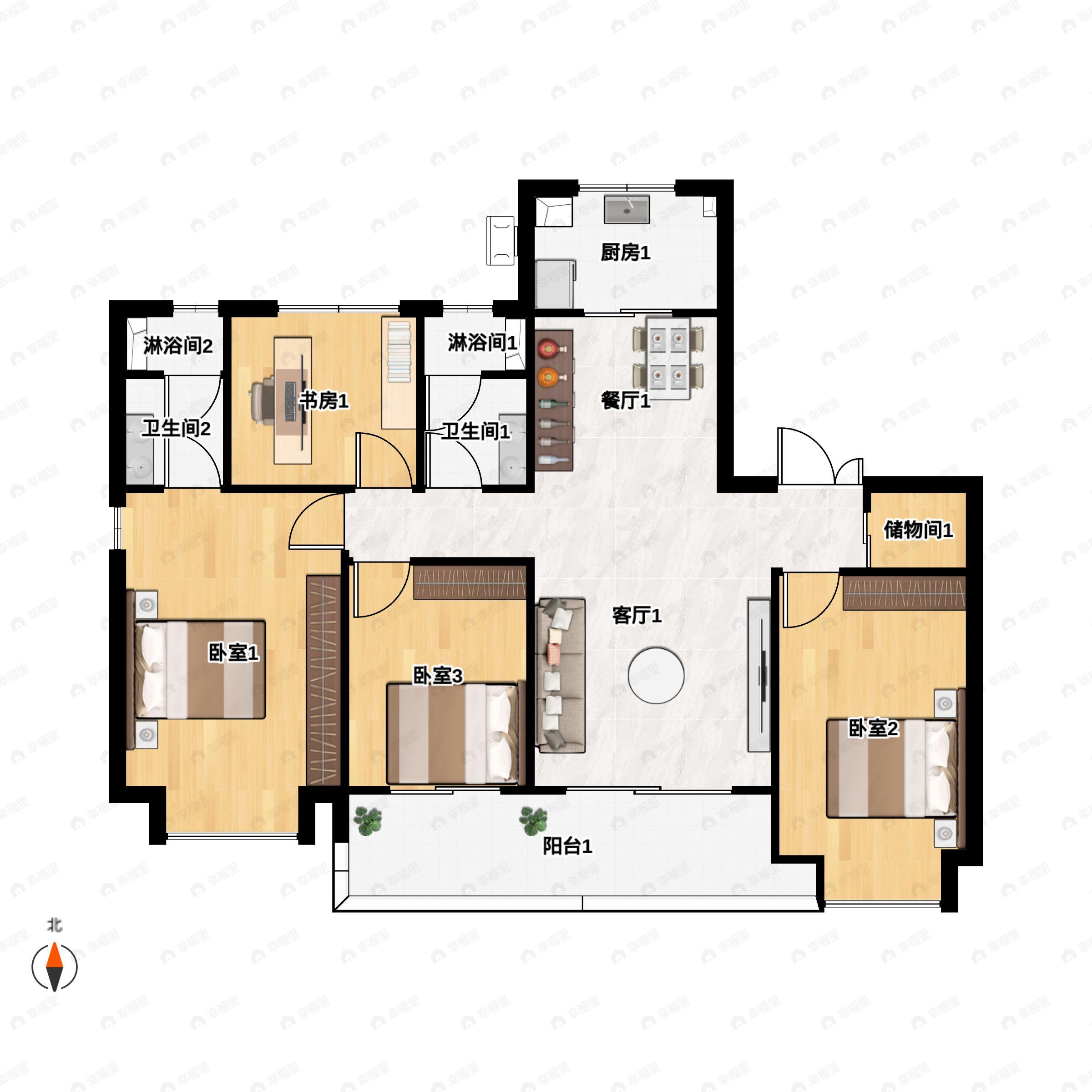 4室2厅2卫建面139平户型图