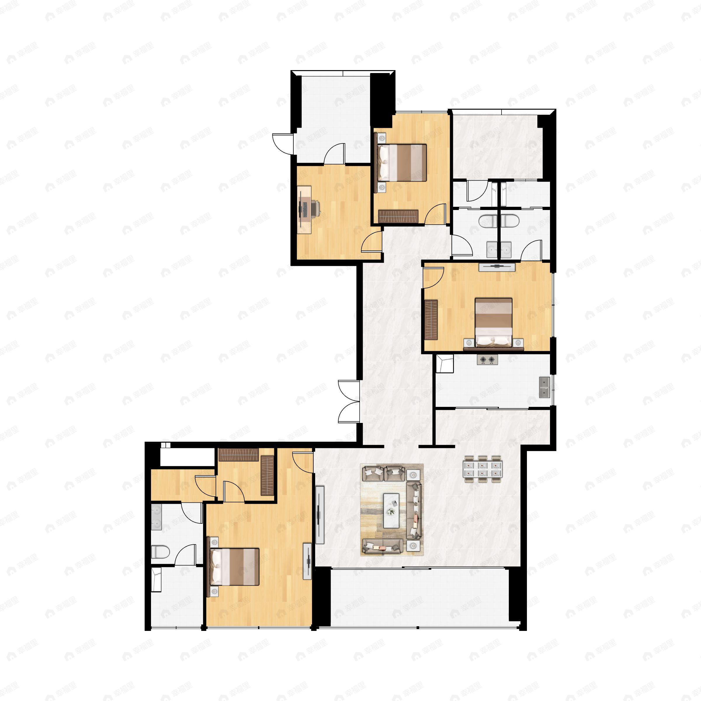 4室2厅3卫建面219平南|北户型图