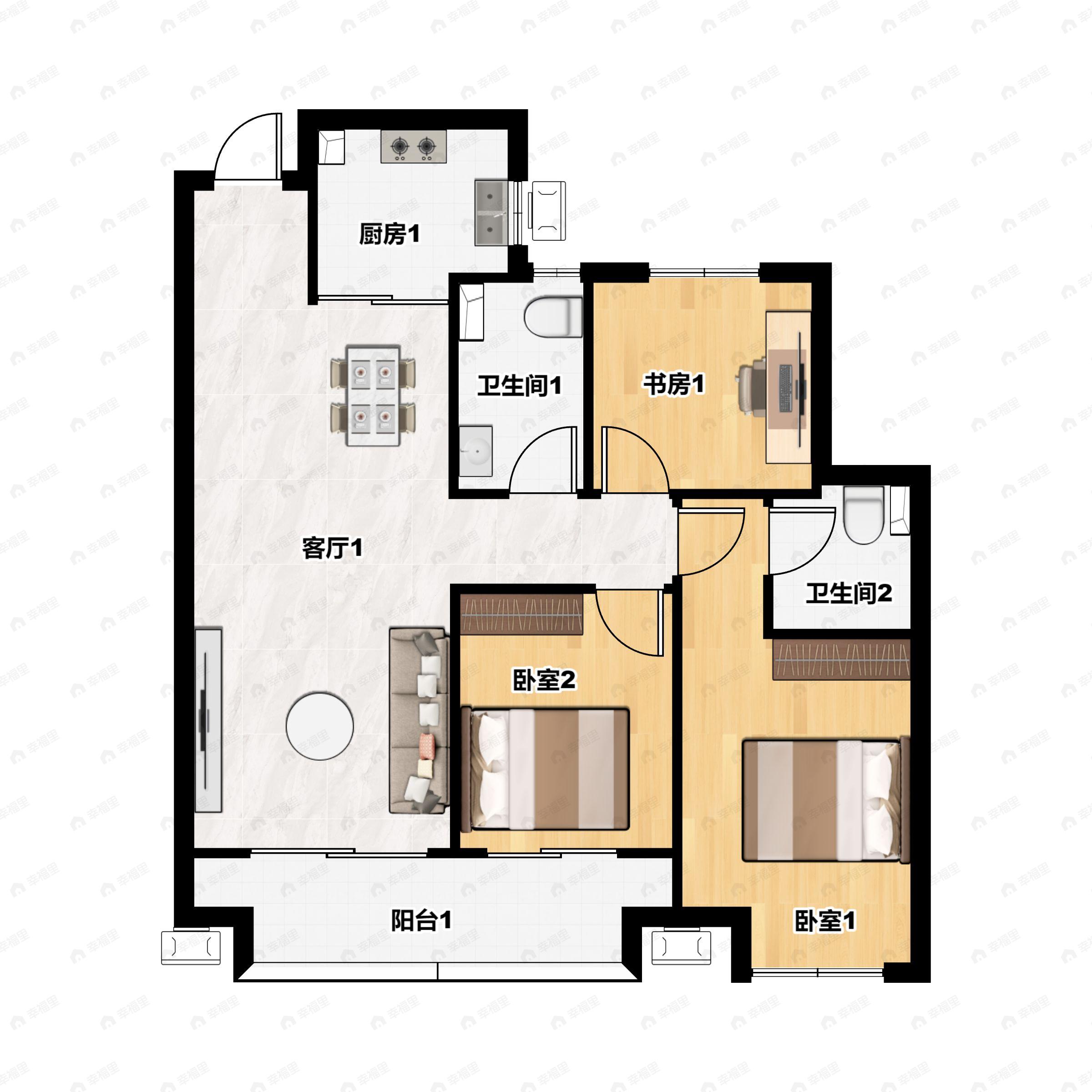 3室2厅2卫建面114平户型图