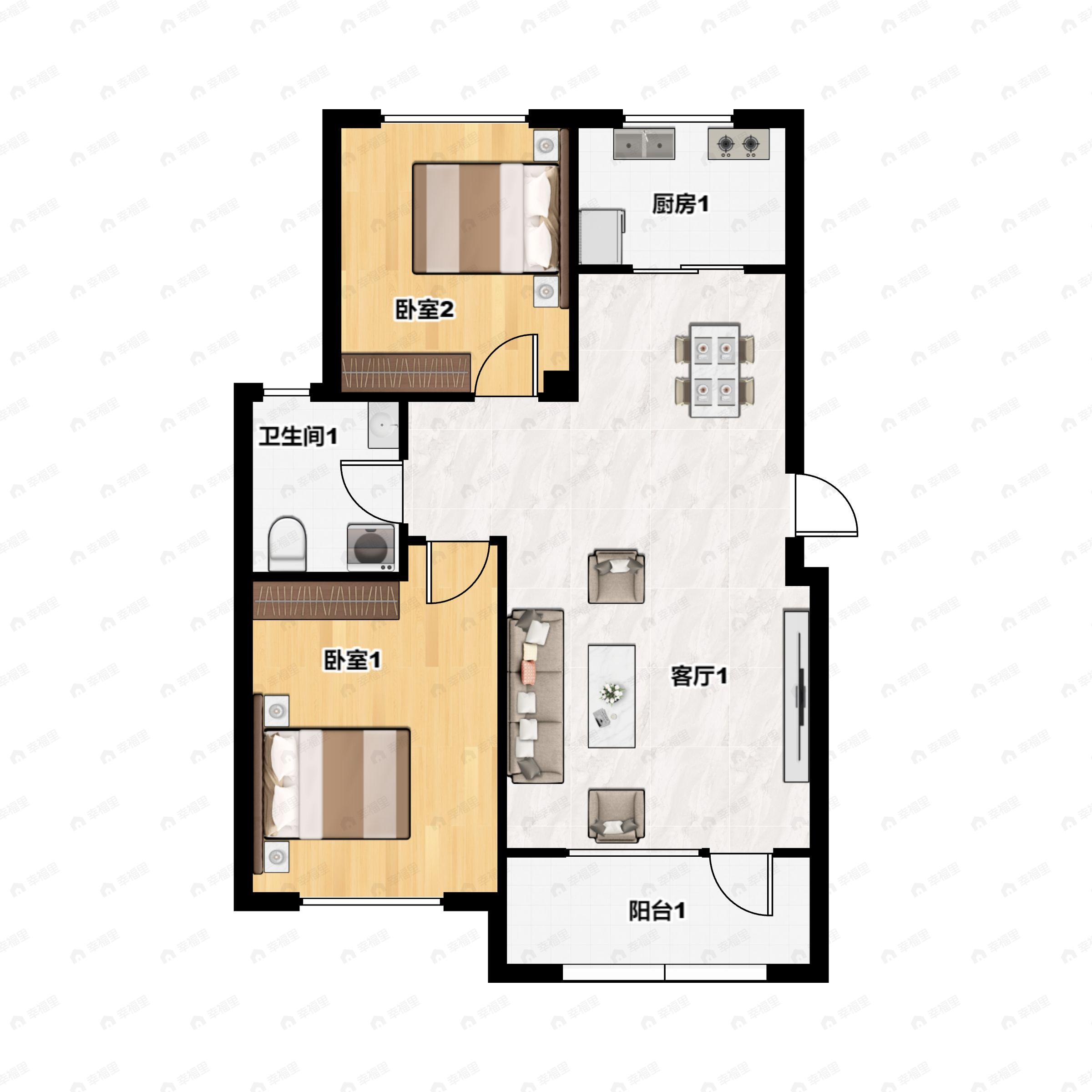 2室2厅1卫建面85平户型图