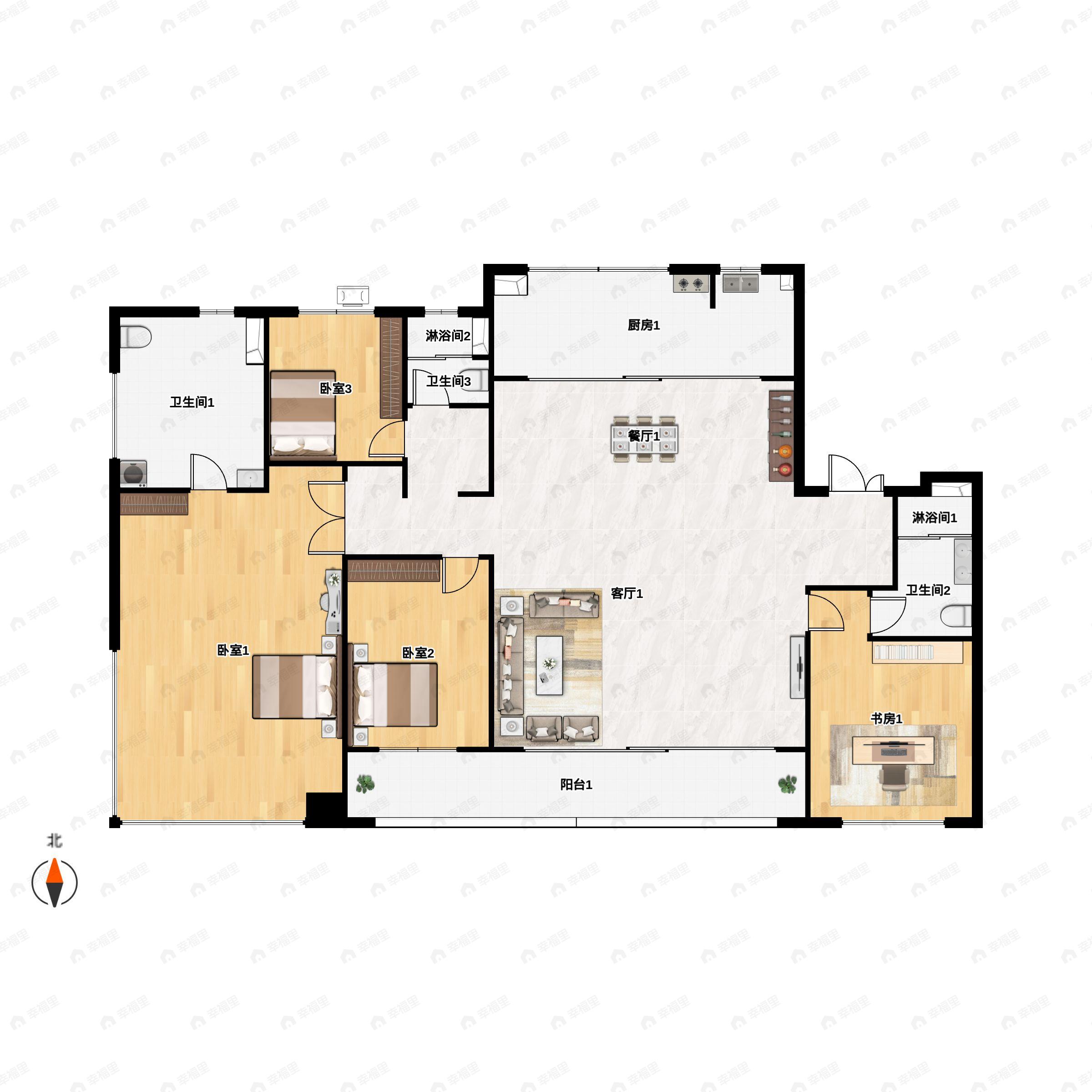 建发观云4室2厅3卫户型图
